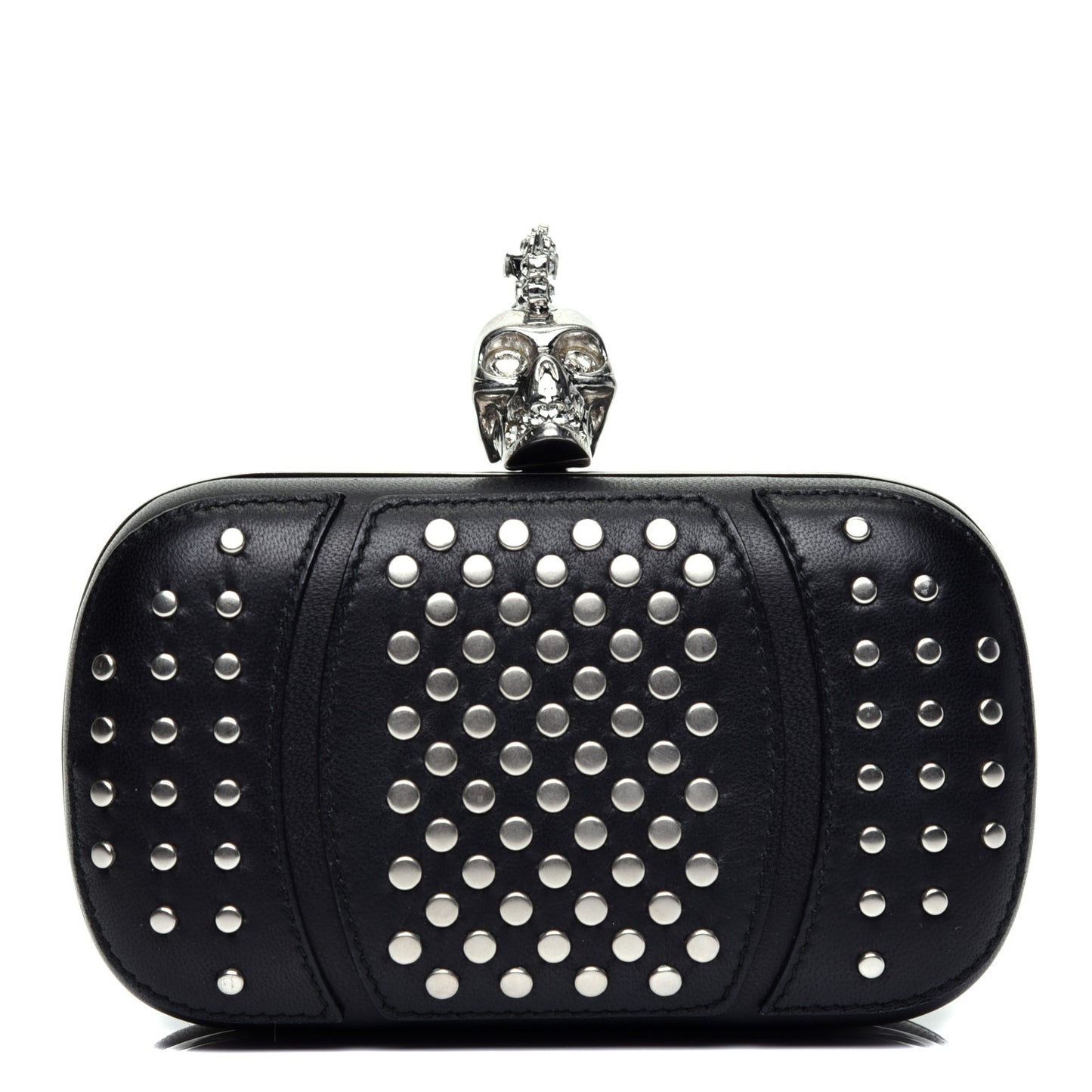 Calfskin Studded Punk Skull Box Clutch Black