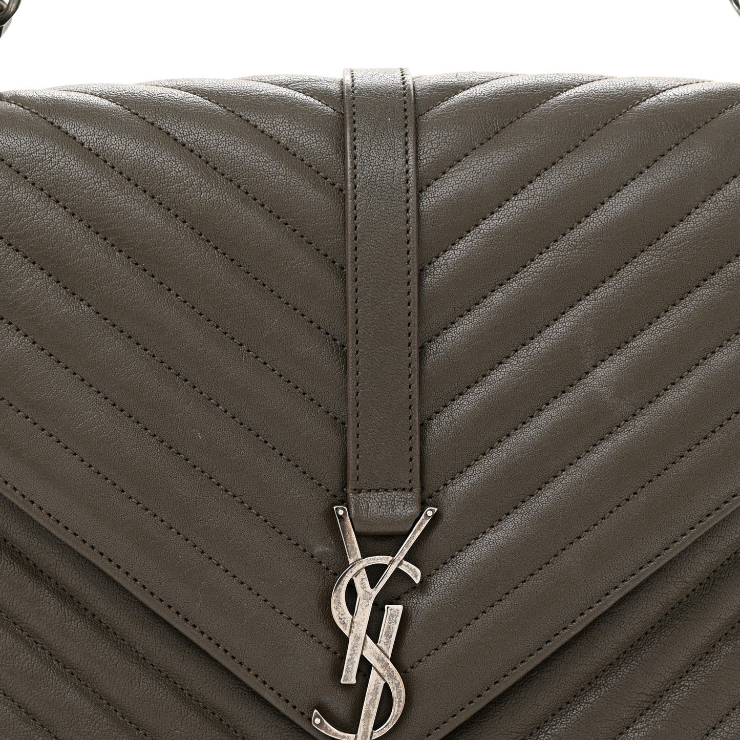 Sheepskin Matelasse Chevron Monogram Large College Satchel Dark Anthracite
