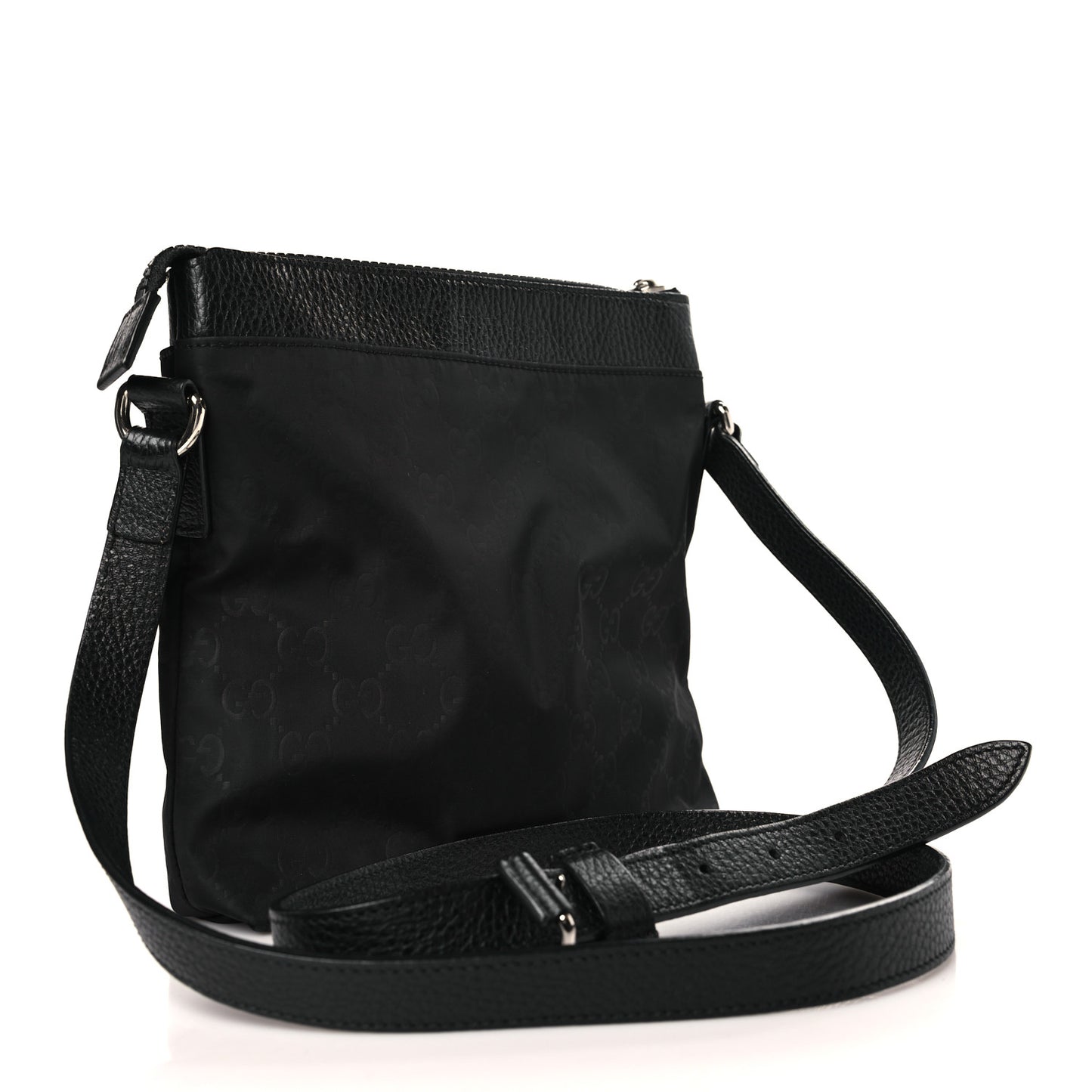 Nylon Monogram Dollar Calfskin Small Flat Messenger Bag Black