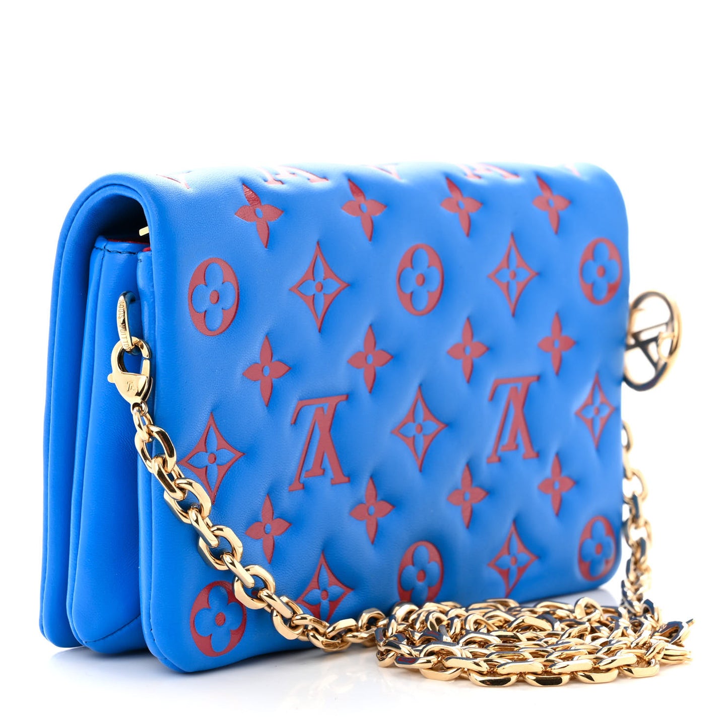 Lambskin Embossed Monogram Vuittamins Pochette Coussin Blue Red