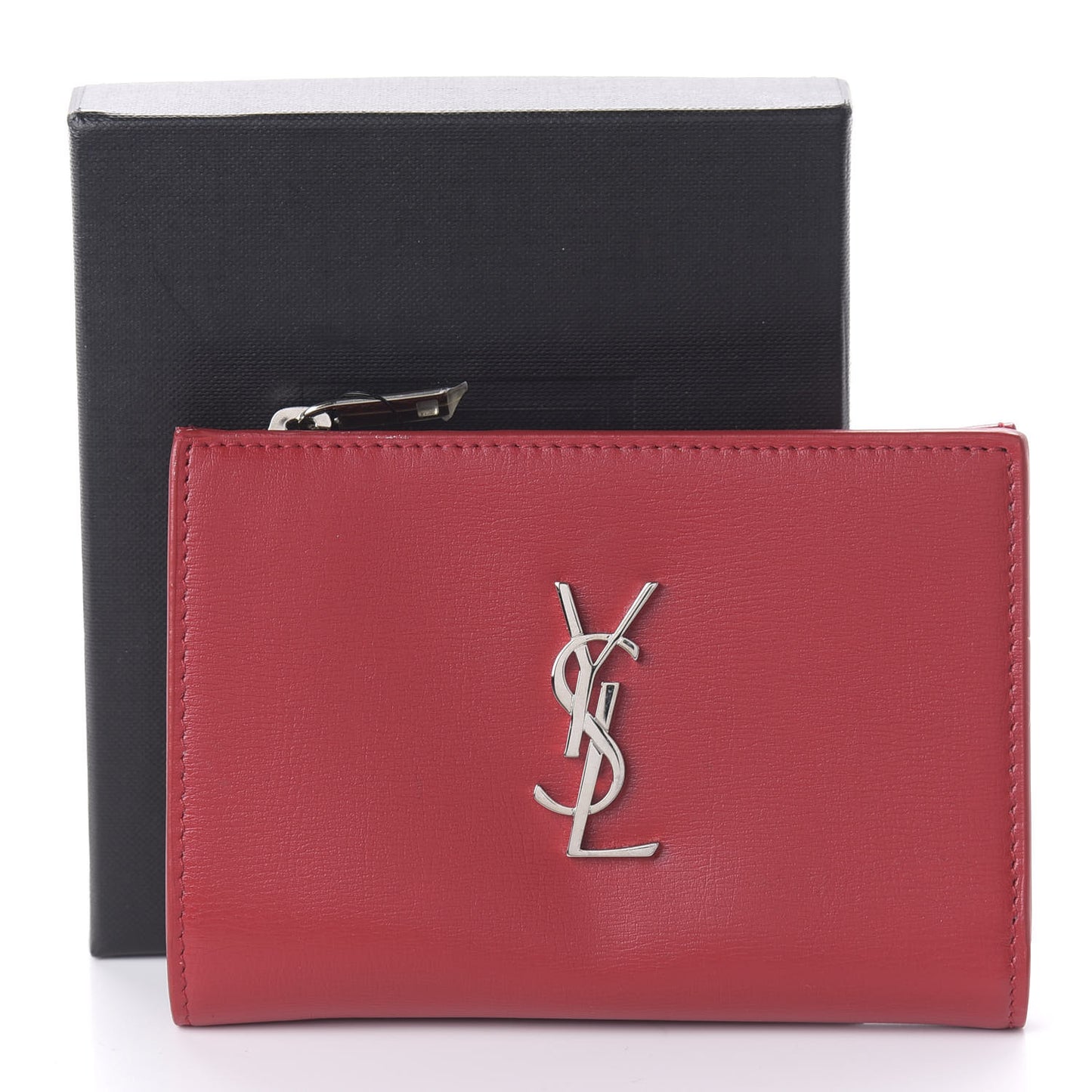 Smooth Calfskin Monogram Zipped Two-Part Wallet Red