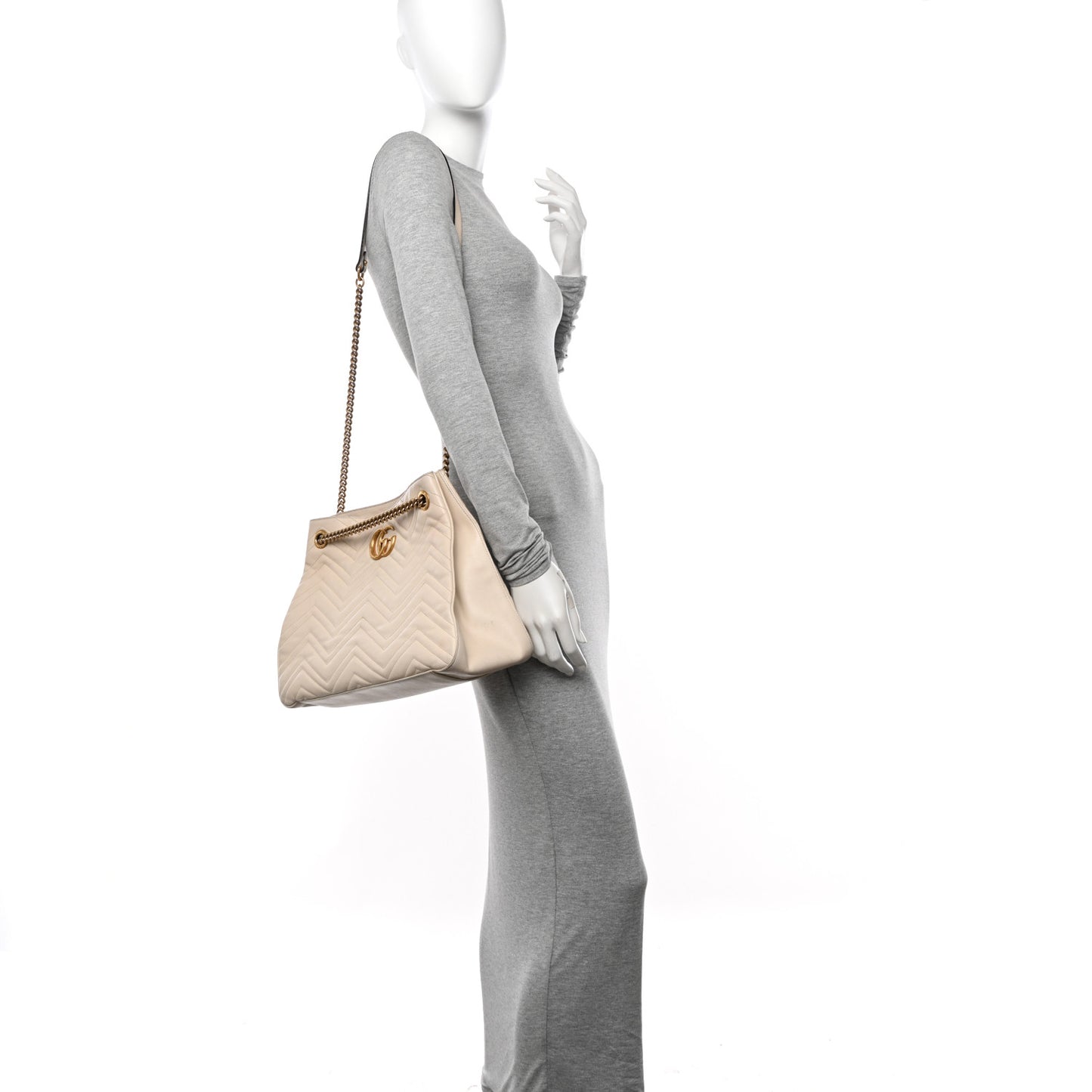 Calfskin Matelasse Medium GG Marmont Shoulder Tote Bag White