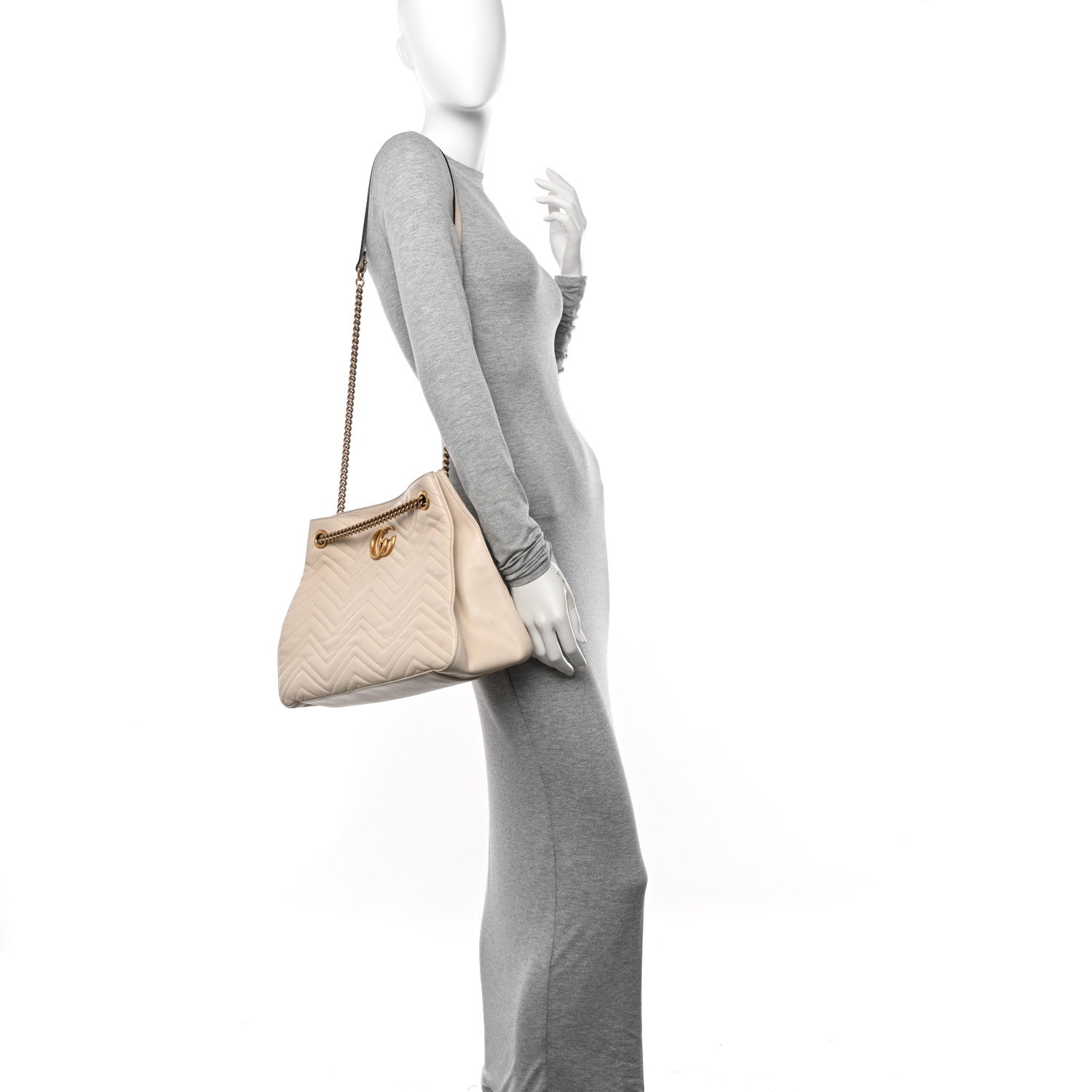 Gucci Calfskin Matelasse Medium GG Marmont Shoulder Tote Bag White 2 of 18