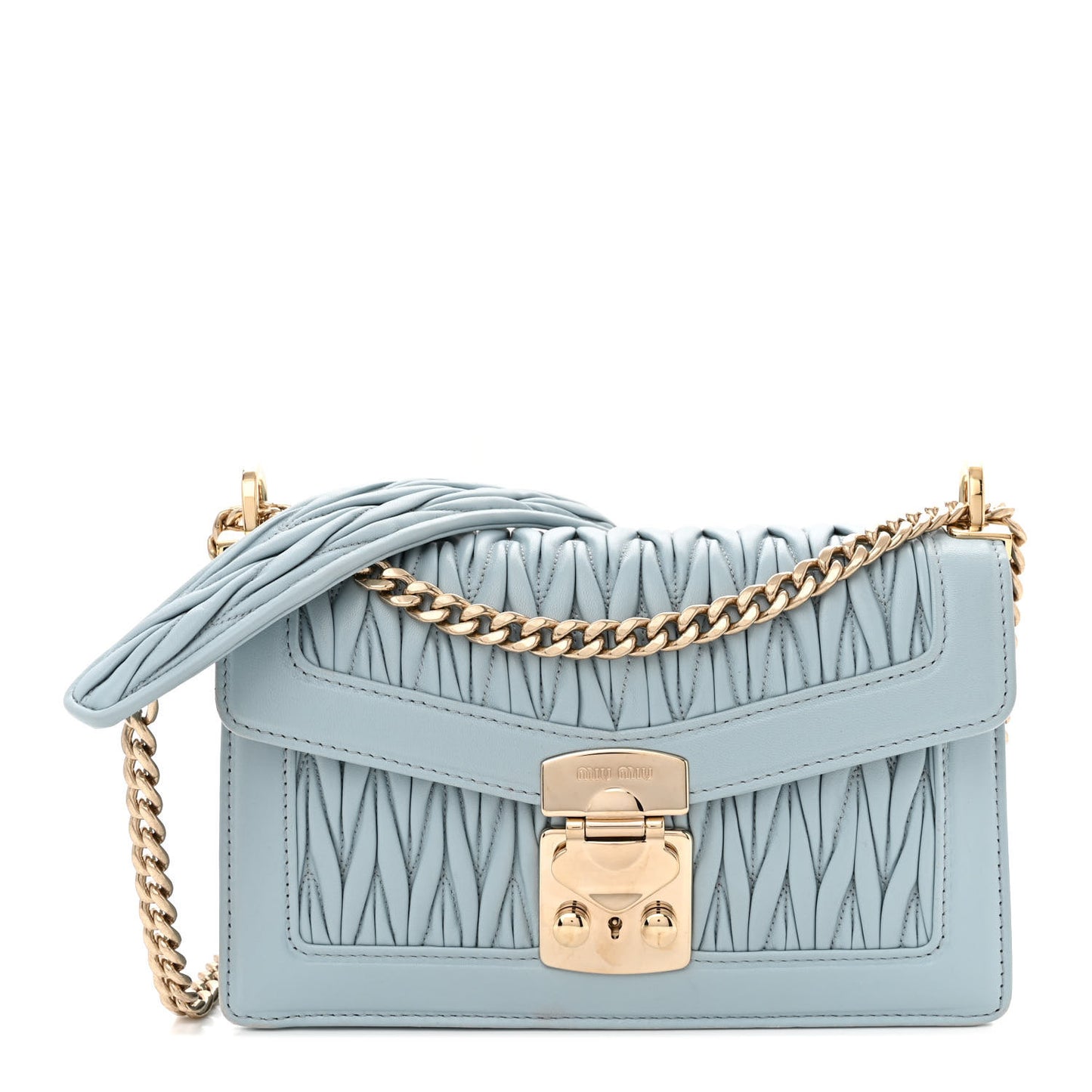 Lambskin Confidential Matelasse Chain Shoulder Bag Light Blue