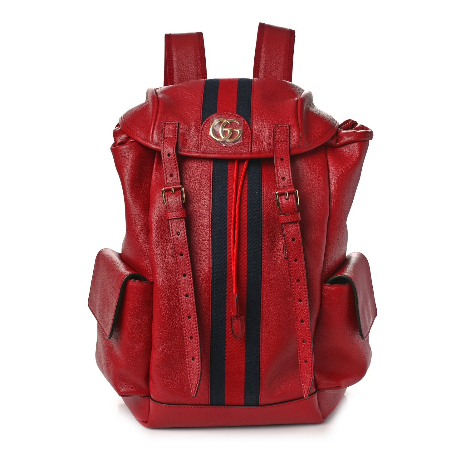 Grained Calfskin Medium Ophidia Double Buckle Backpack Red