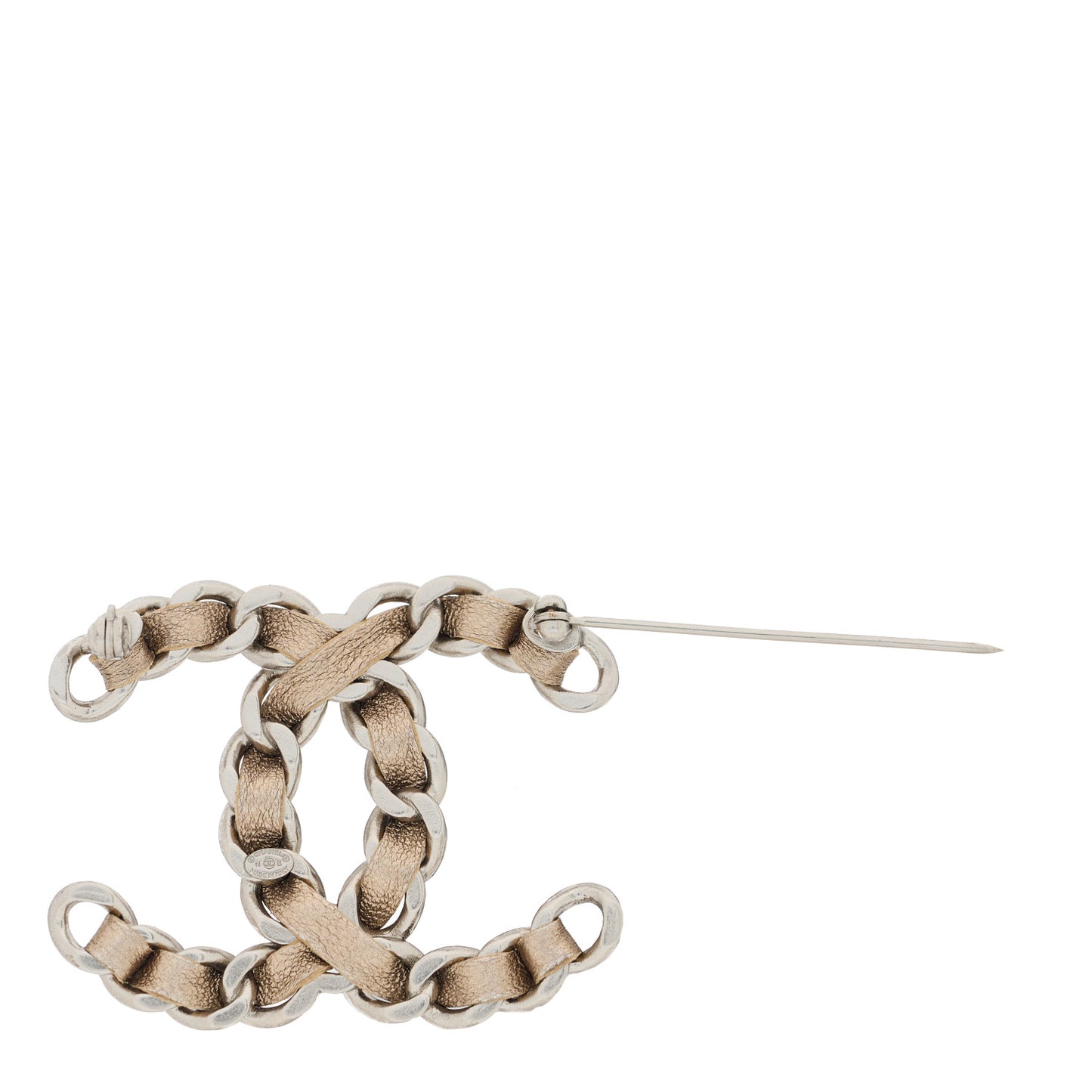 Lambskin Chain CC Brooch Beige Silver