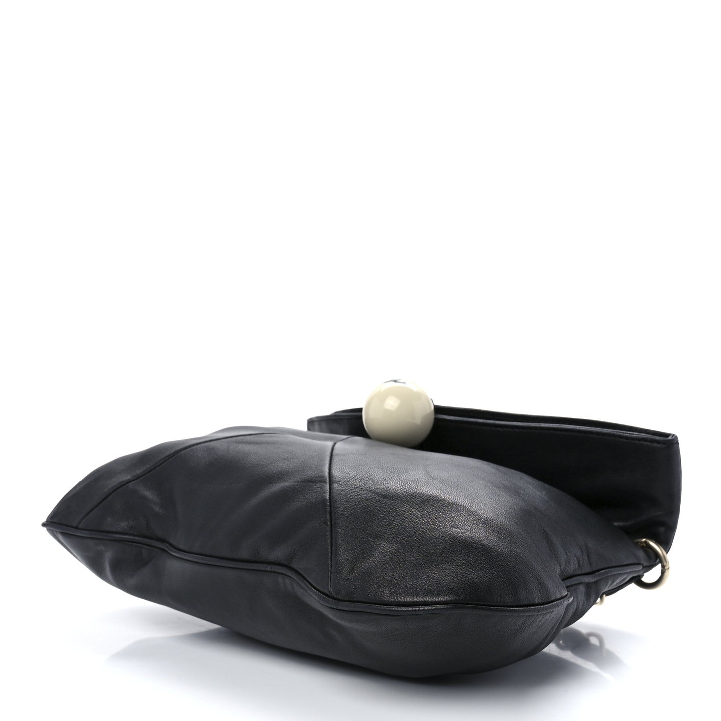 Lambskin Coco Ball Fold Over Bag Black