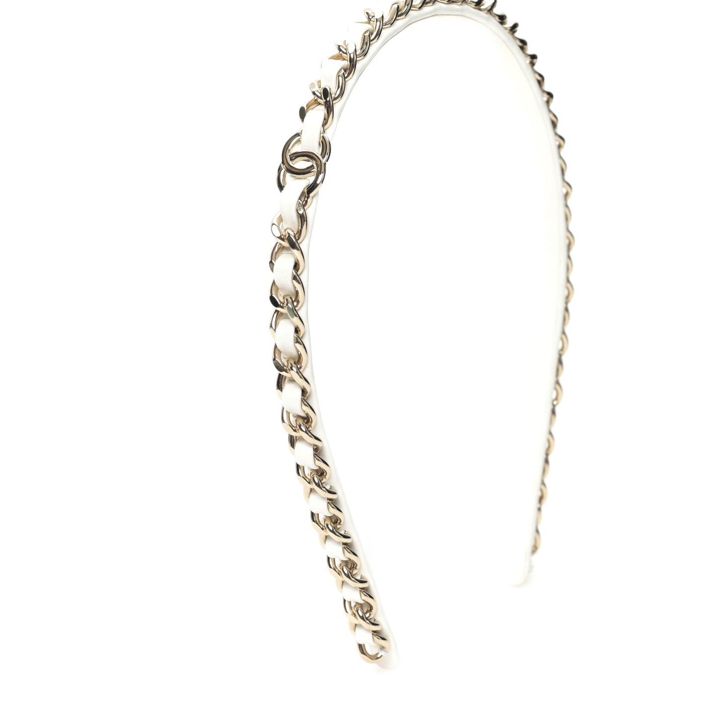 Metal Lambskin CC Chain Headband Gold White
