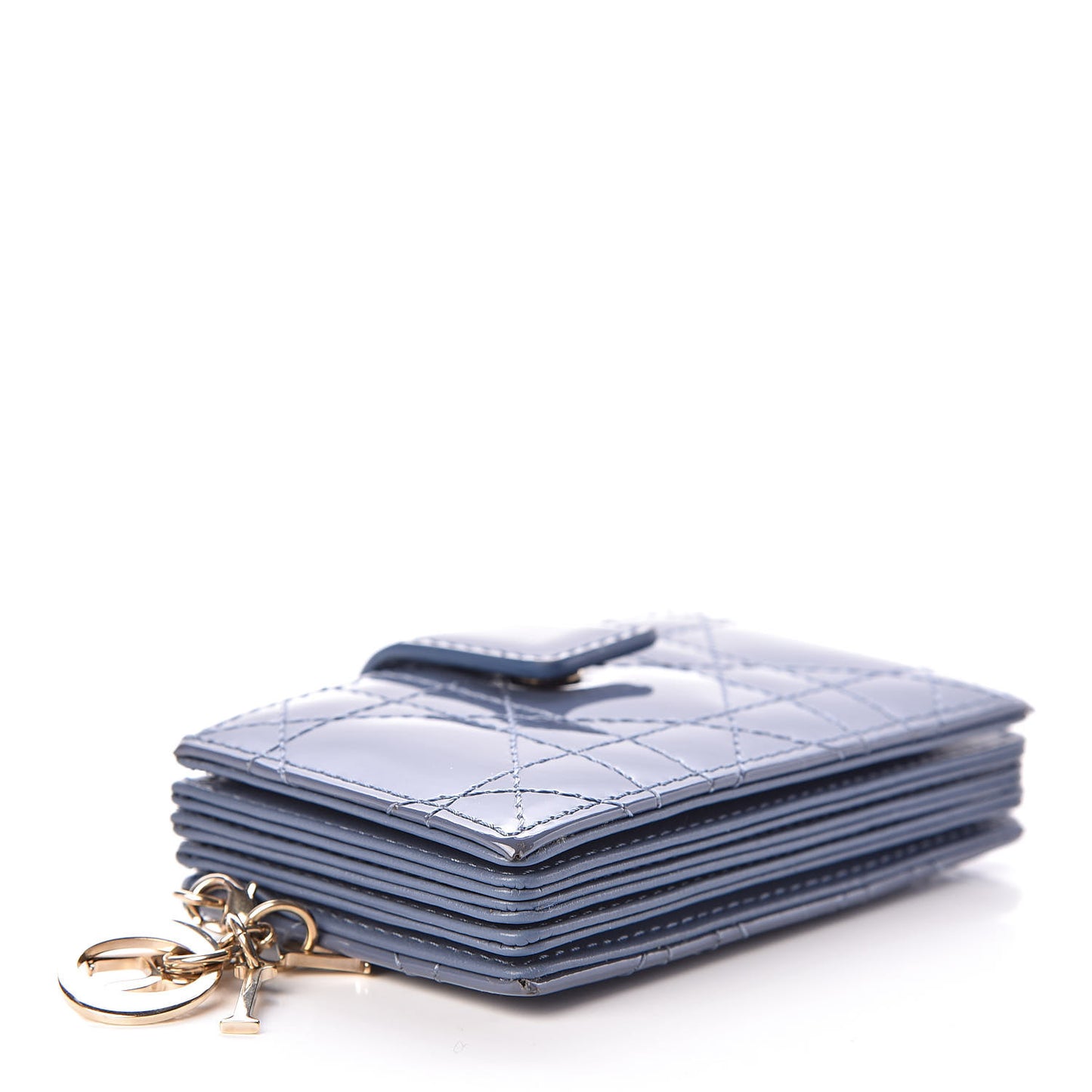 Patent Cannage Lady Dior 5-Gusset Card Holder Blue