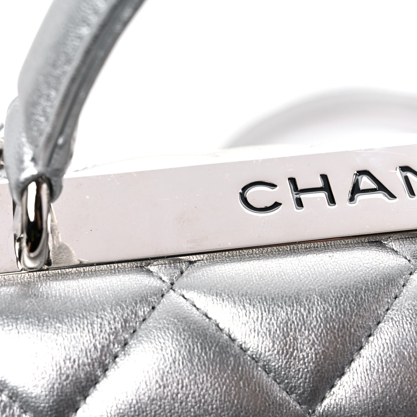 Metallic Lambskin Quilted Small Trendy CC Flap Dual Handle Bag Silver