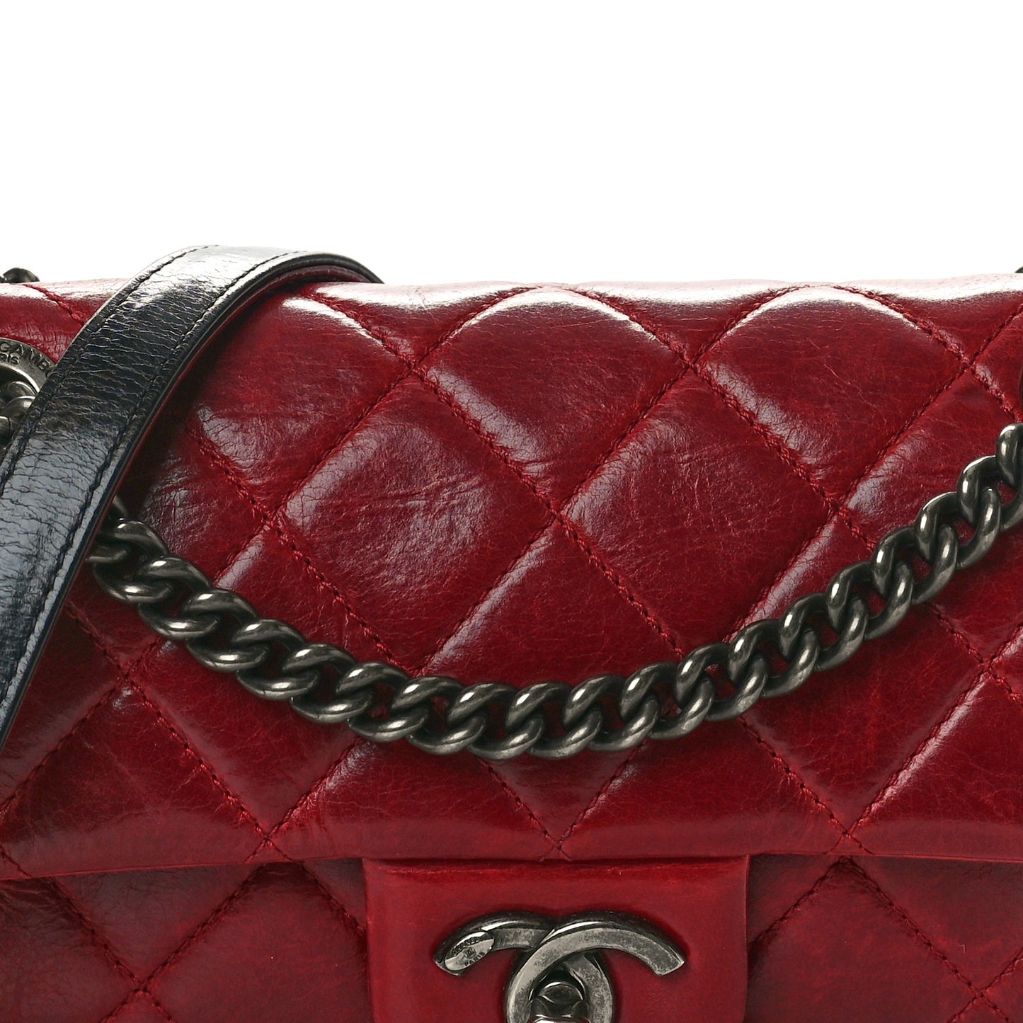 Glazed Calfskin Quilted Small Duo Color Flap Red