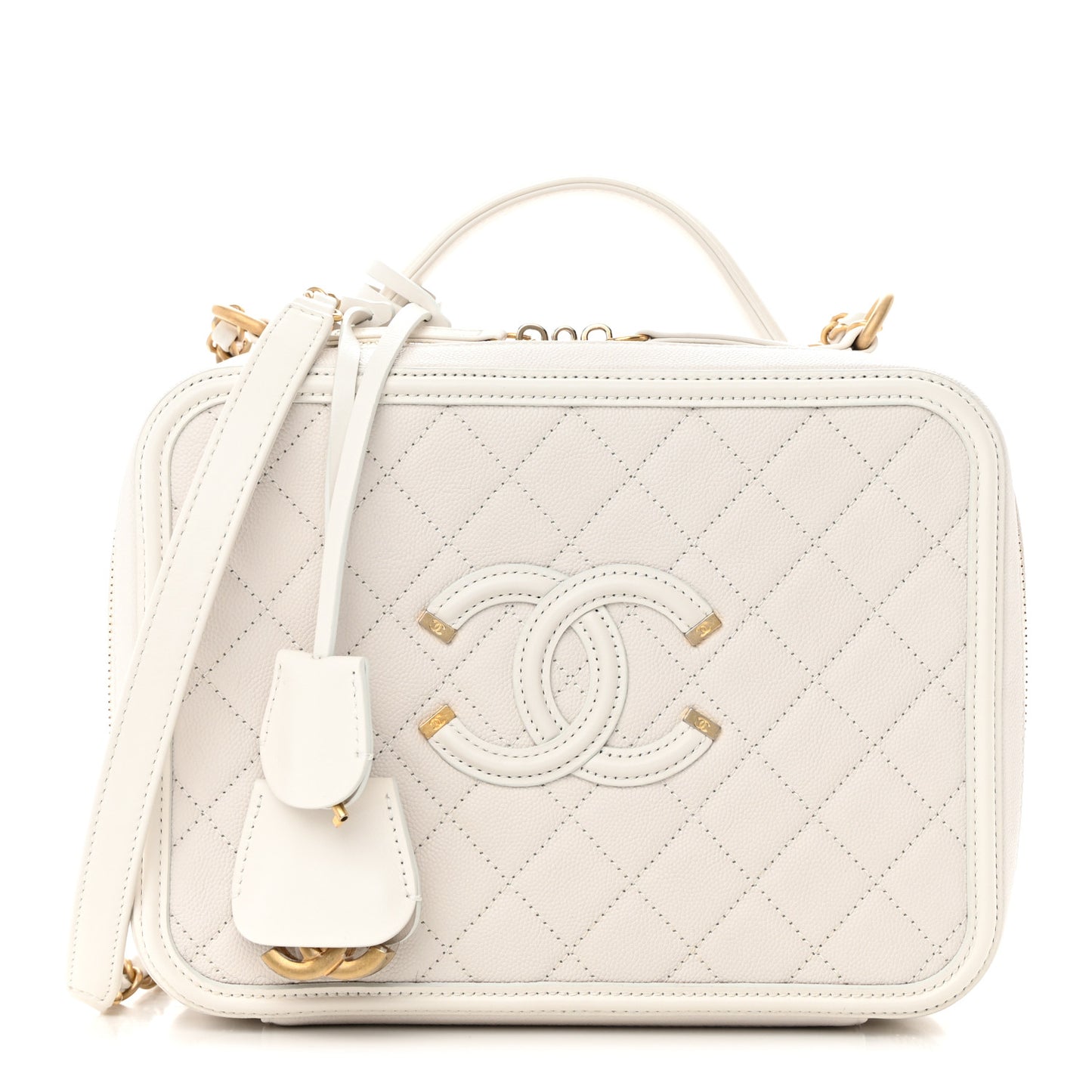 Caviar Quilted Large CC Filigree Vanity Case White