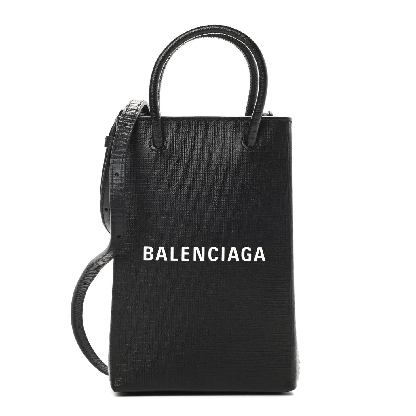 Squared Calfskin Logo Shopping Phone Holder Bag Black