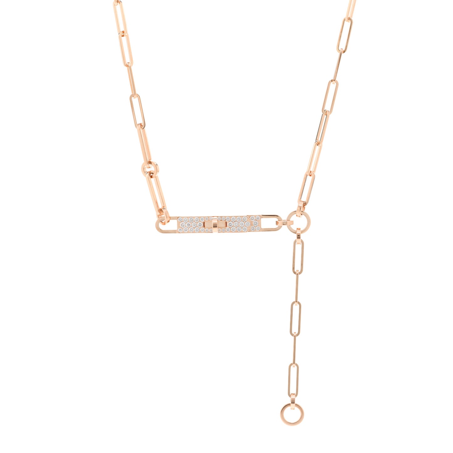 18K Rose Gold Diamond Pave PM Kelly Chaine Lariat Necklace SH
