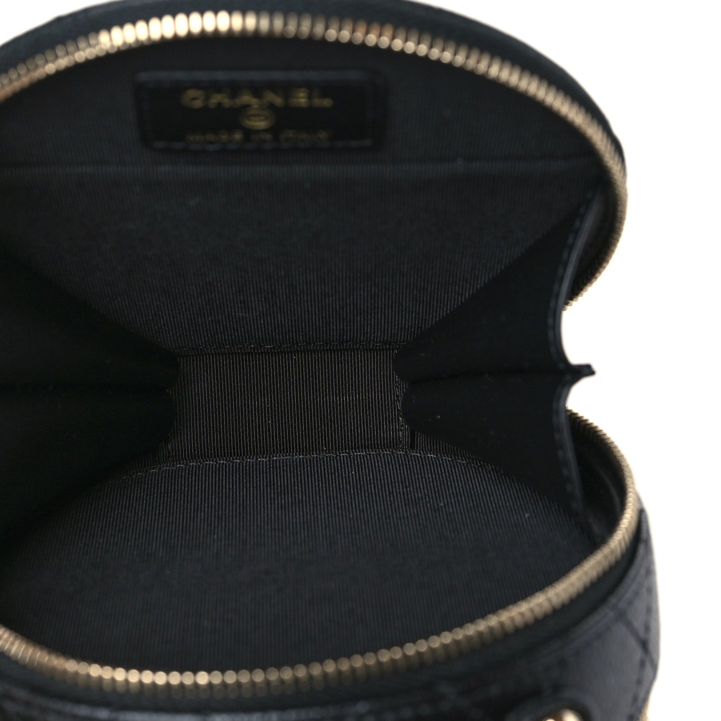 Caviar Quilted Round Handle With Care Vanity With Chain Black