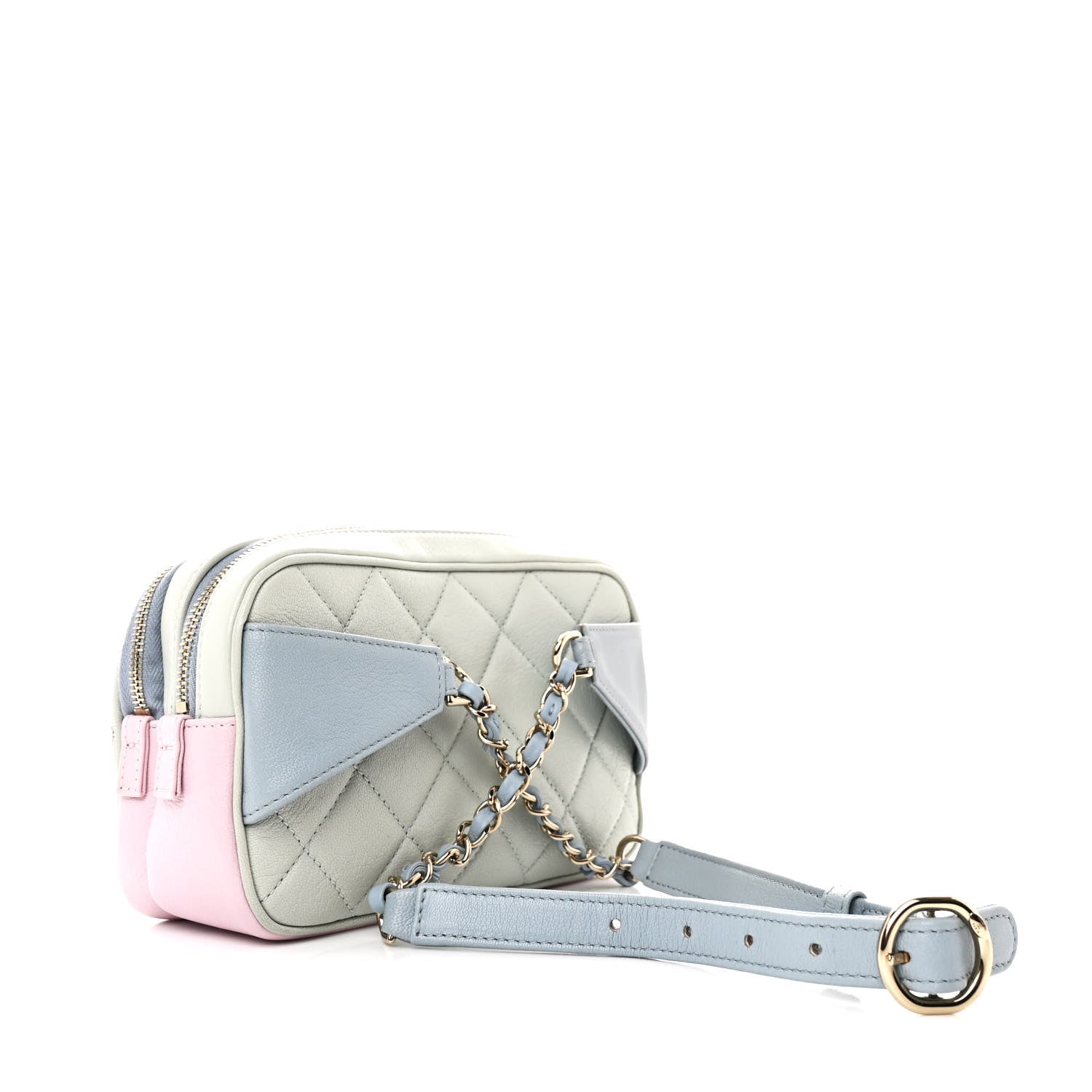 Chanel Goatskin Quilted Waist Bag Green Blue Pink 3 of 10