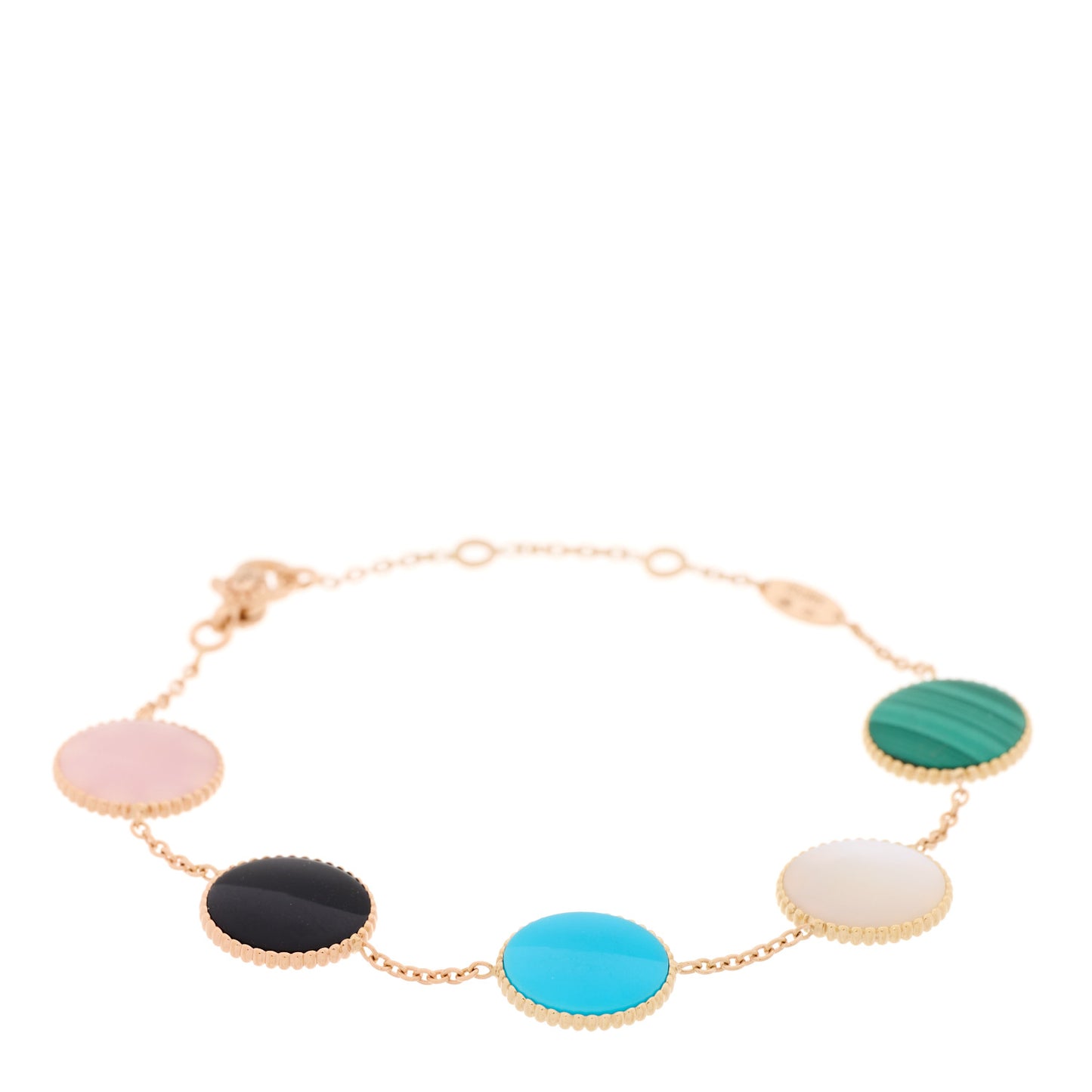 18K Yellow Rose Gold Diamond Multi Gemstone Rose Des Vents 5 Charm Bracelet