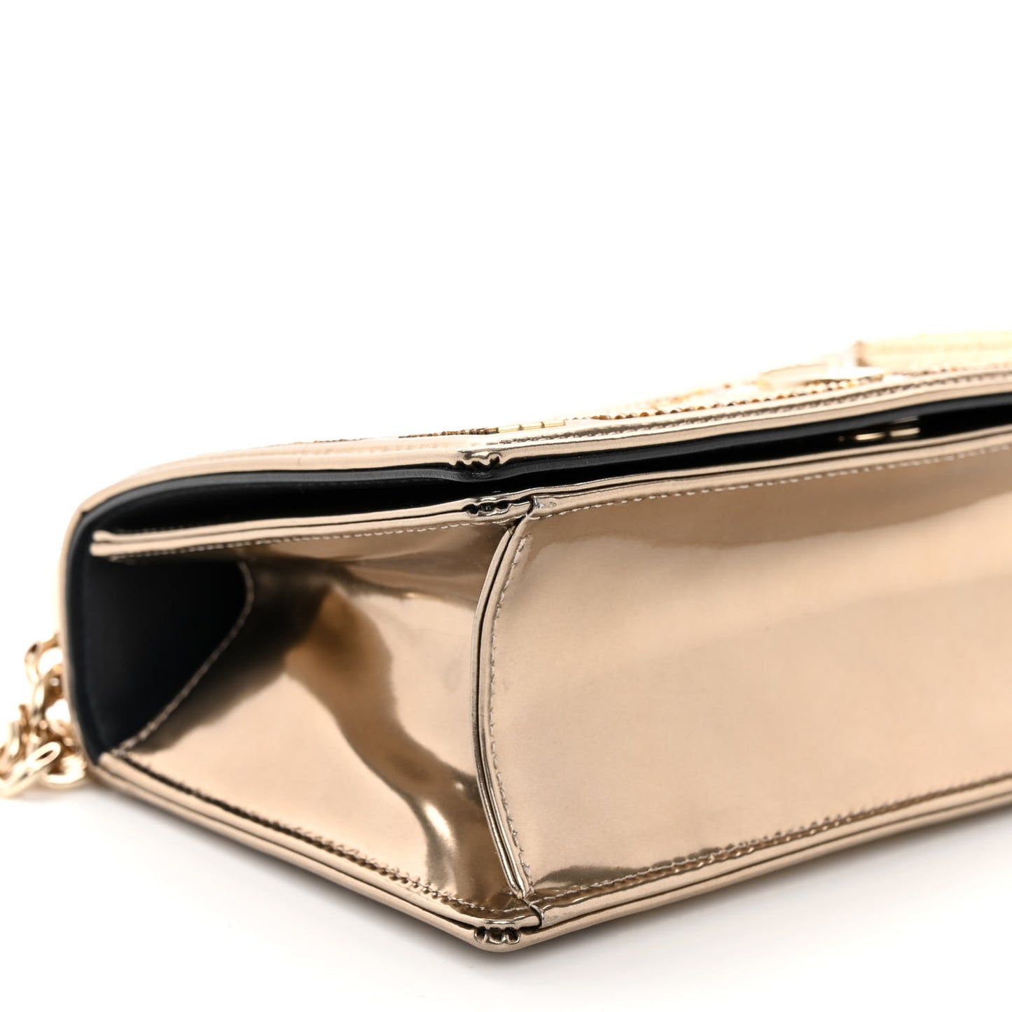 Metallic Calfskin Beaded Small Diorama Flap Bag Gold