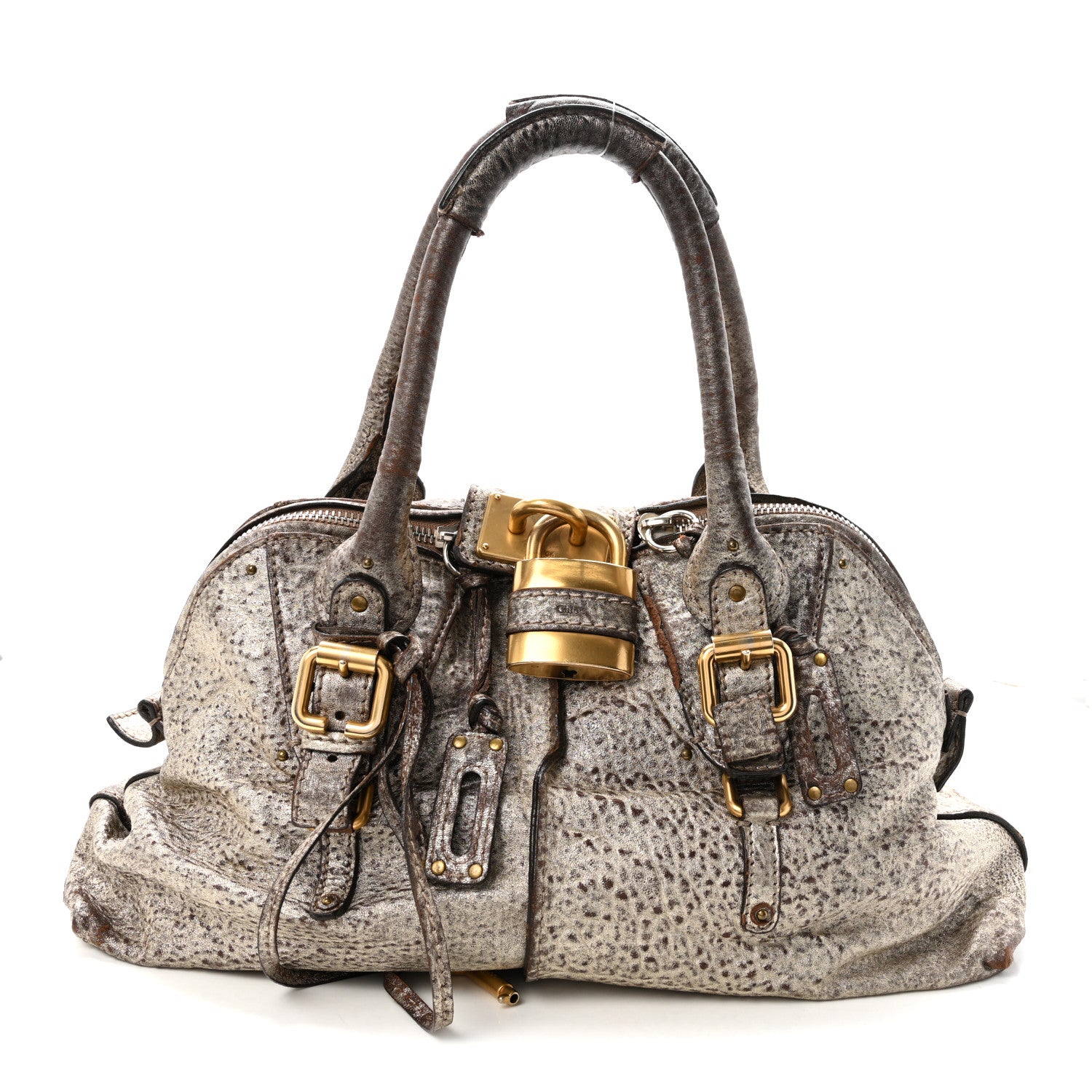 Chloeパディントンメタリックシルバー Chloe Metallic Pebbled Lambskin Medium Paddington Satchel Silver
