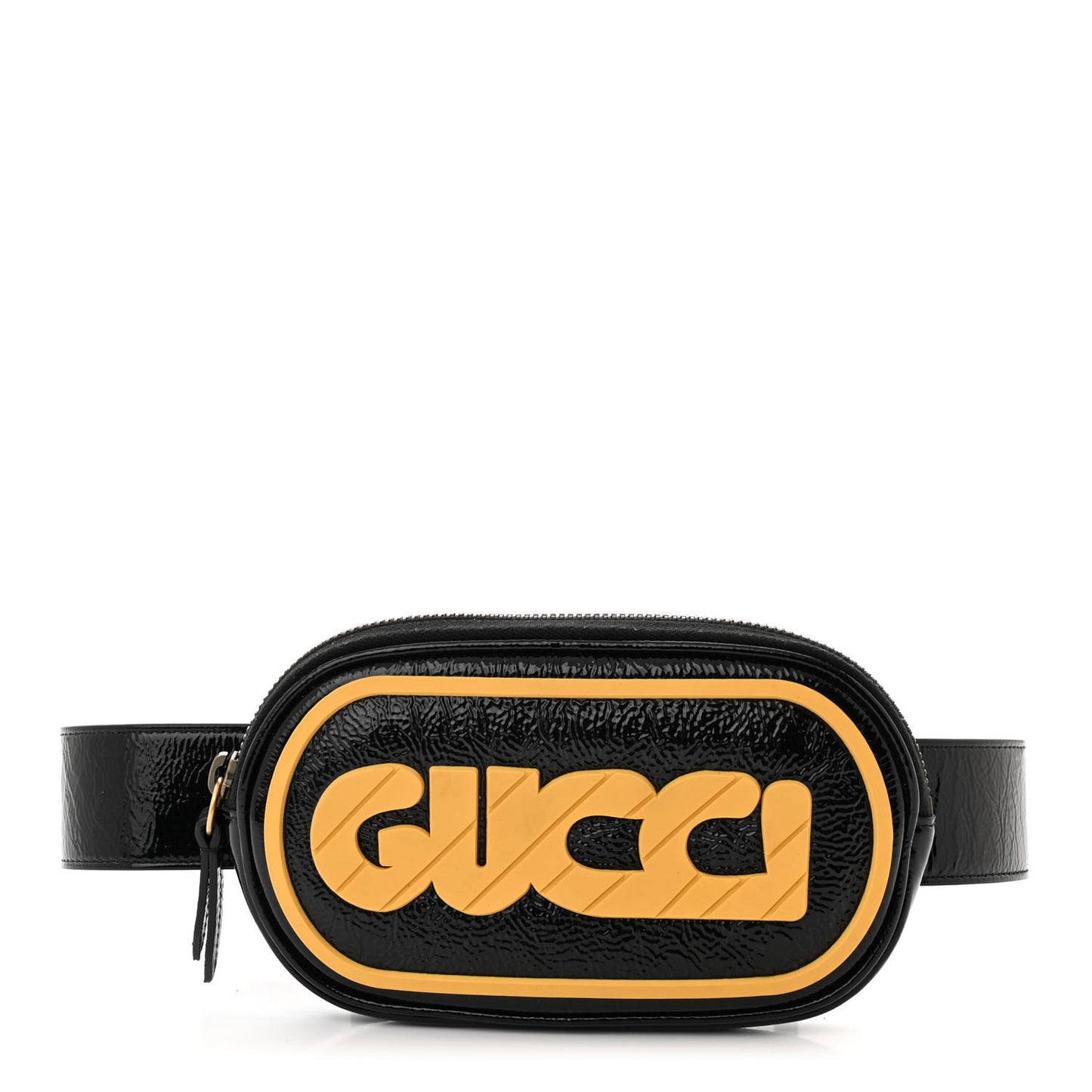 Patent Rubber Game Patch Logo Belt Bag 95 38 Black