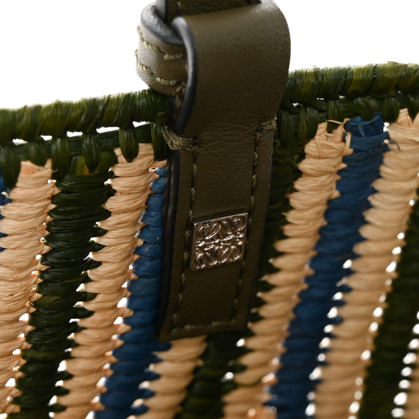 Raffia Square Small Basket Tote Bag Natural Khaki Blue