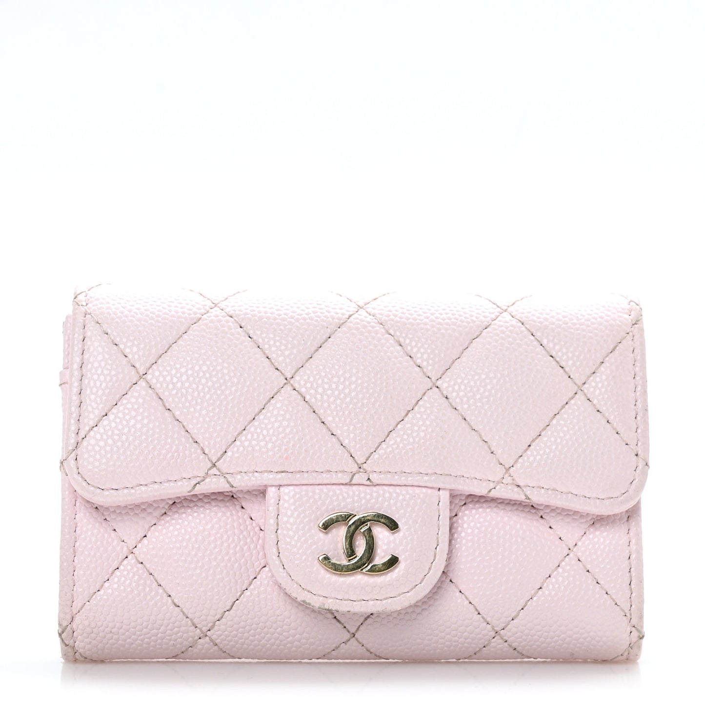 Caviar Quilted Flap Card Holder Wallet Light Pink