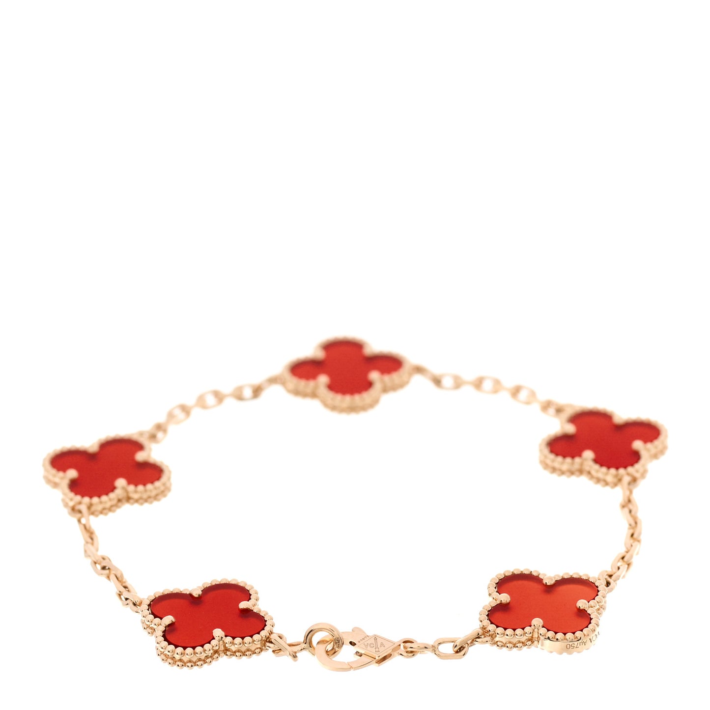 18K Yellow Gold Carnelian 5 Motifs Vintage Alhambra Bracelet