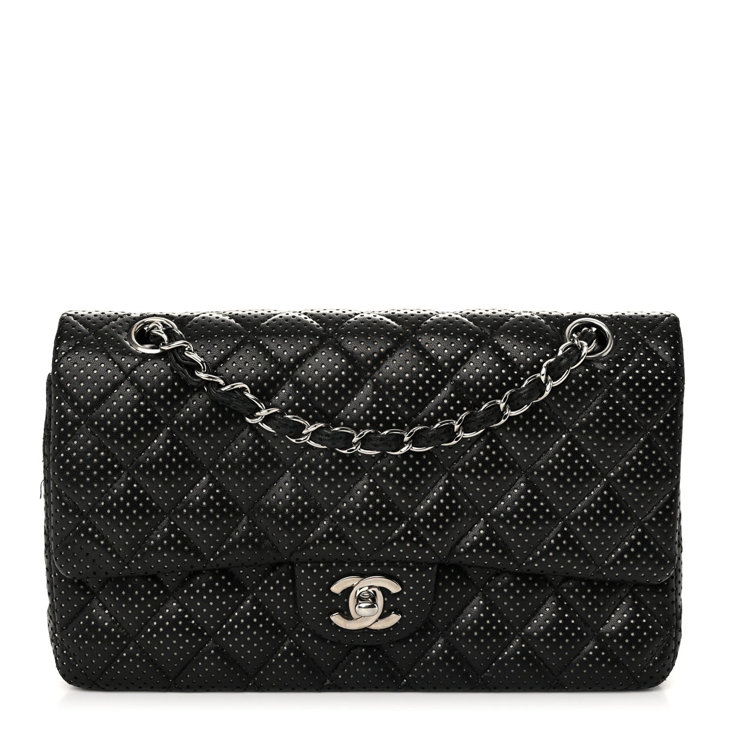 Lambskin Perforated Medium Double Flap Black