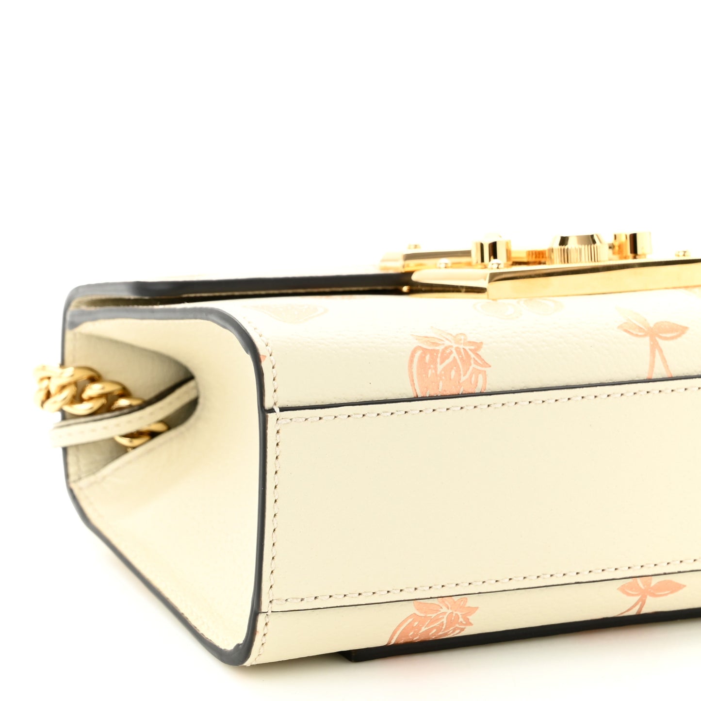 Textured Dollar Calfskin Berry Print Small Padlock Shoulder Bag Mystic White Light Copper
