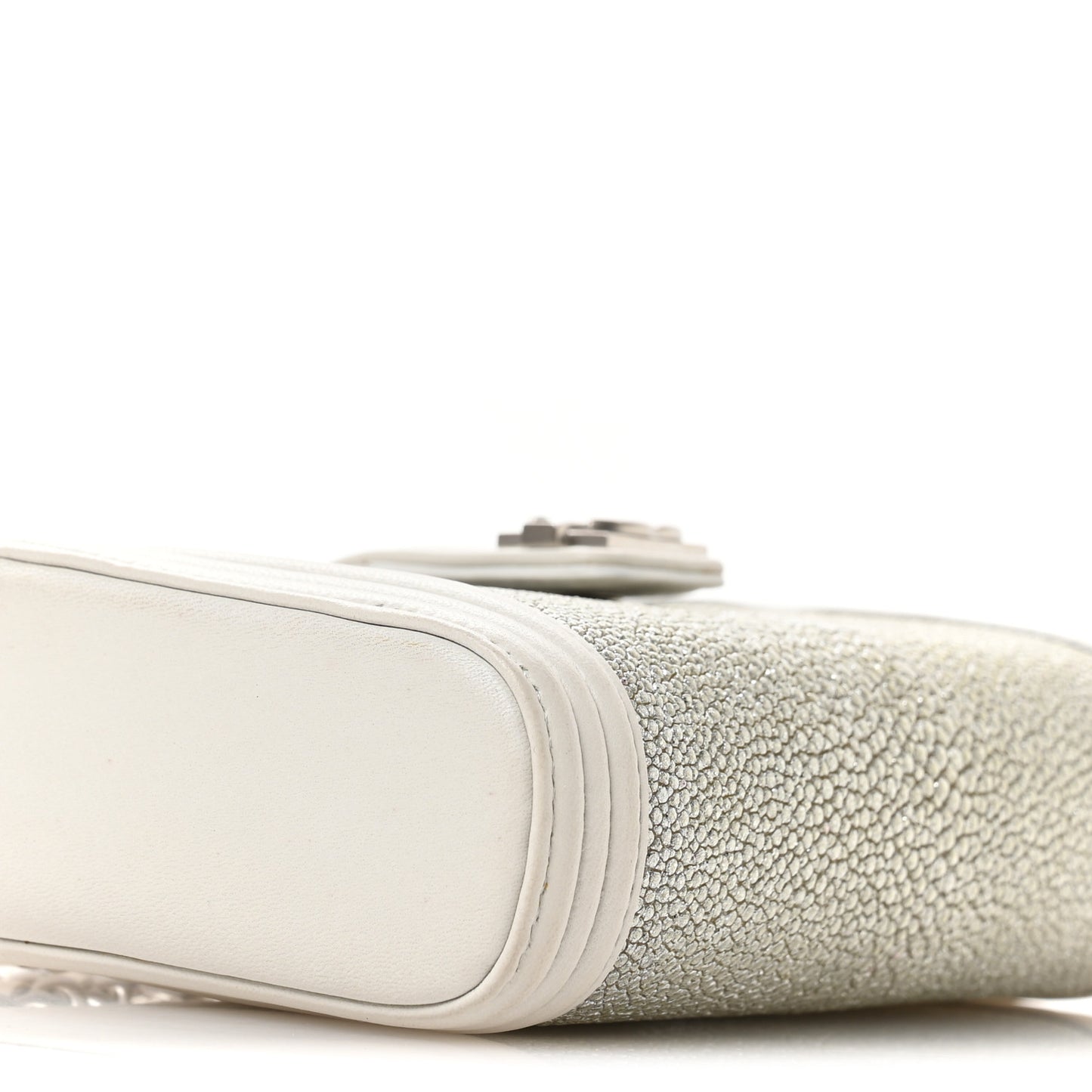 Metallic Galuchat Stingray Lambskin Mini Clutch With Removable Chain Silver