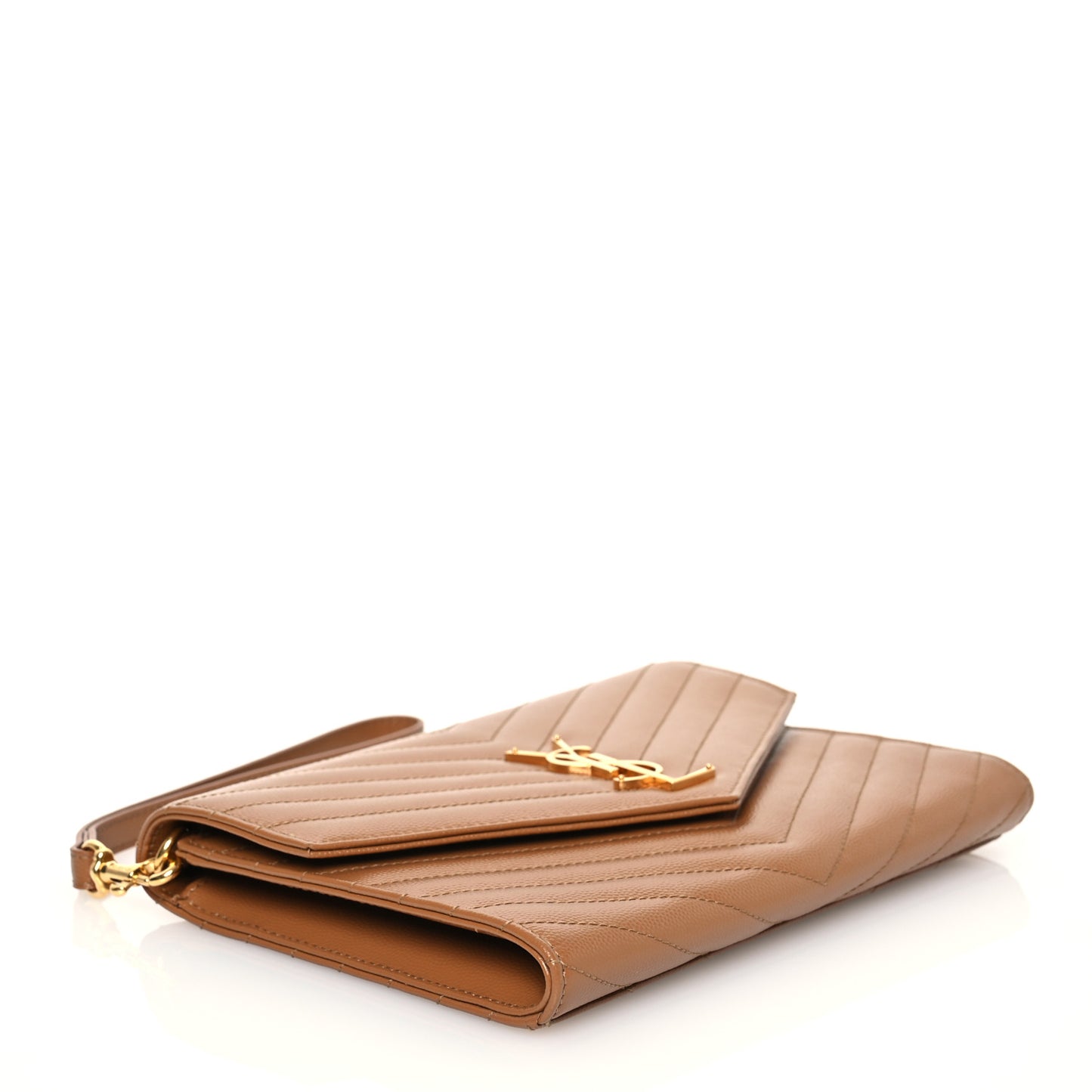 Grain De Poudre Matelasse Chevron Monogram Cassandre Flap Pouch Natural Dark