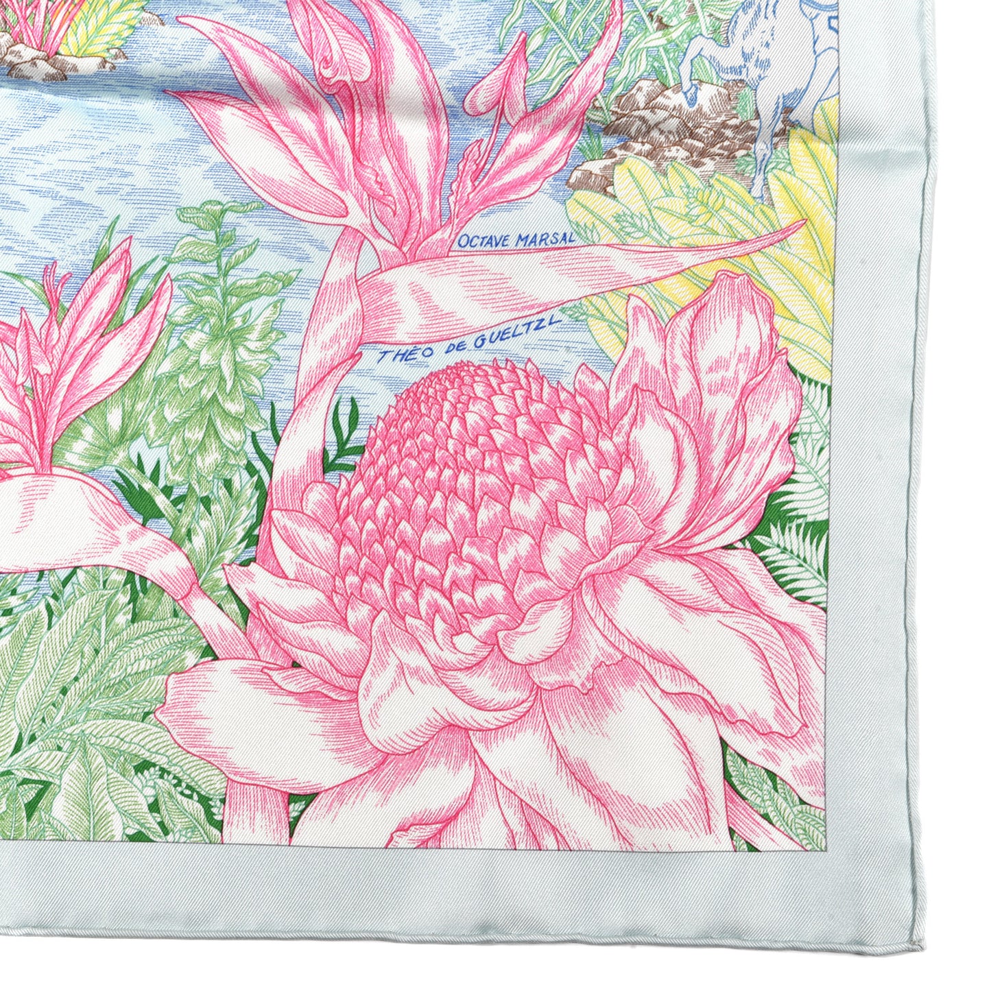 Silk Twill Faubourg Tropical Scarf 90 Bleu Vert Jaune