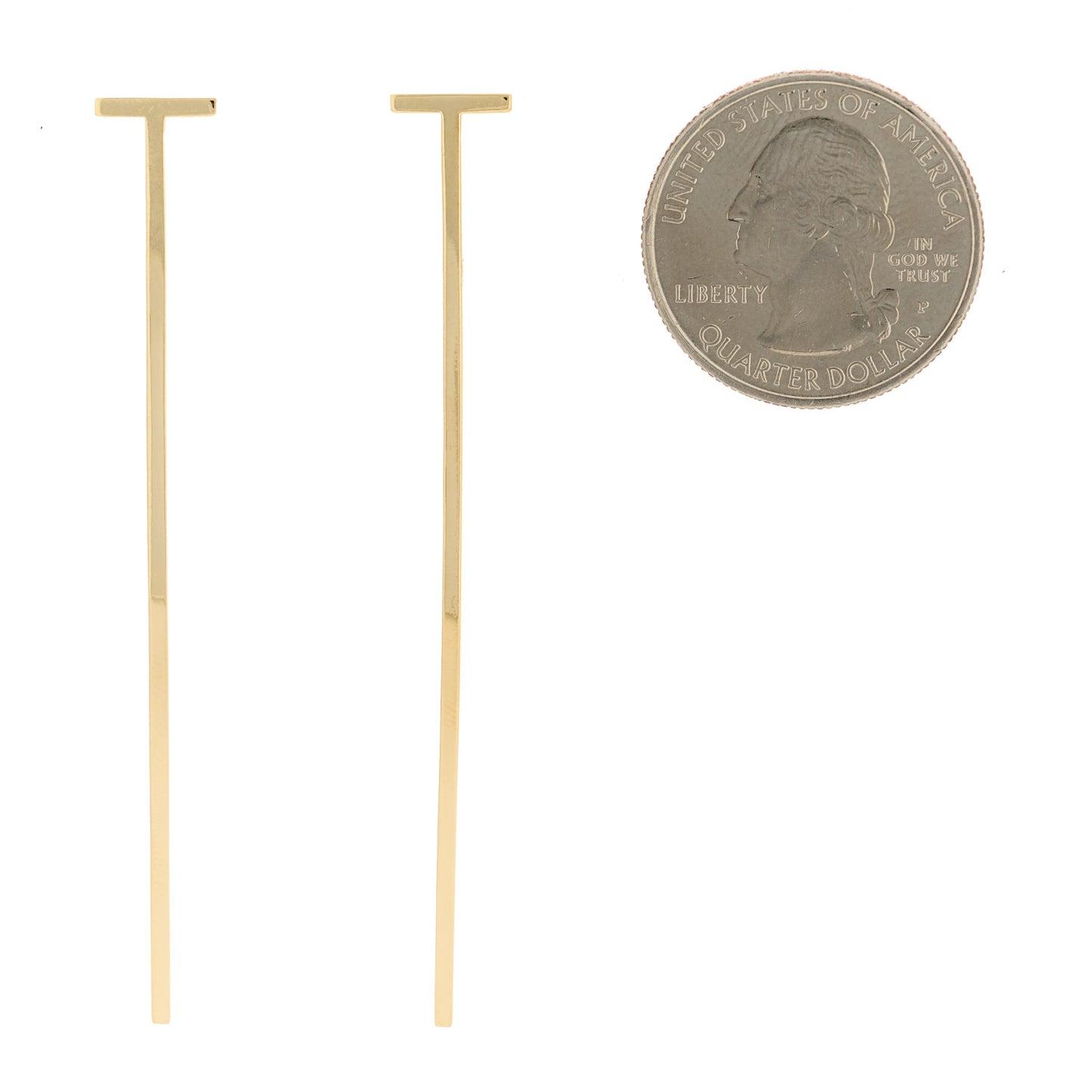 18K Yellow Gold T Elongated Wire Bar Earrings