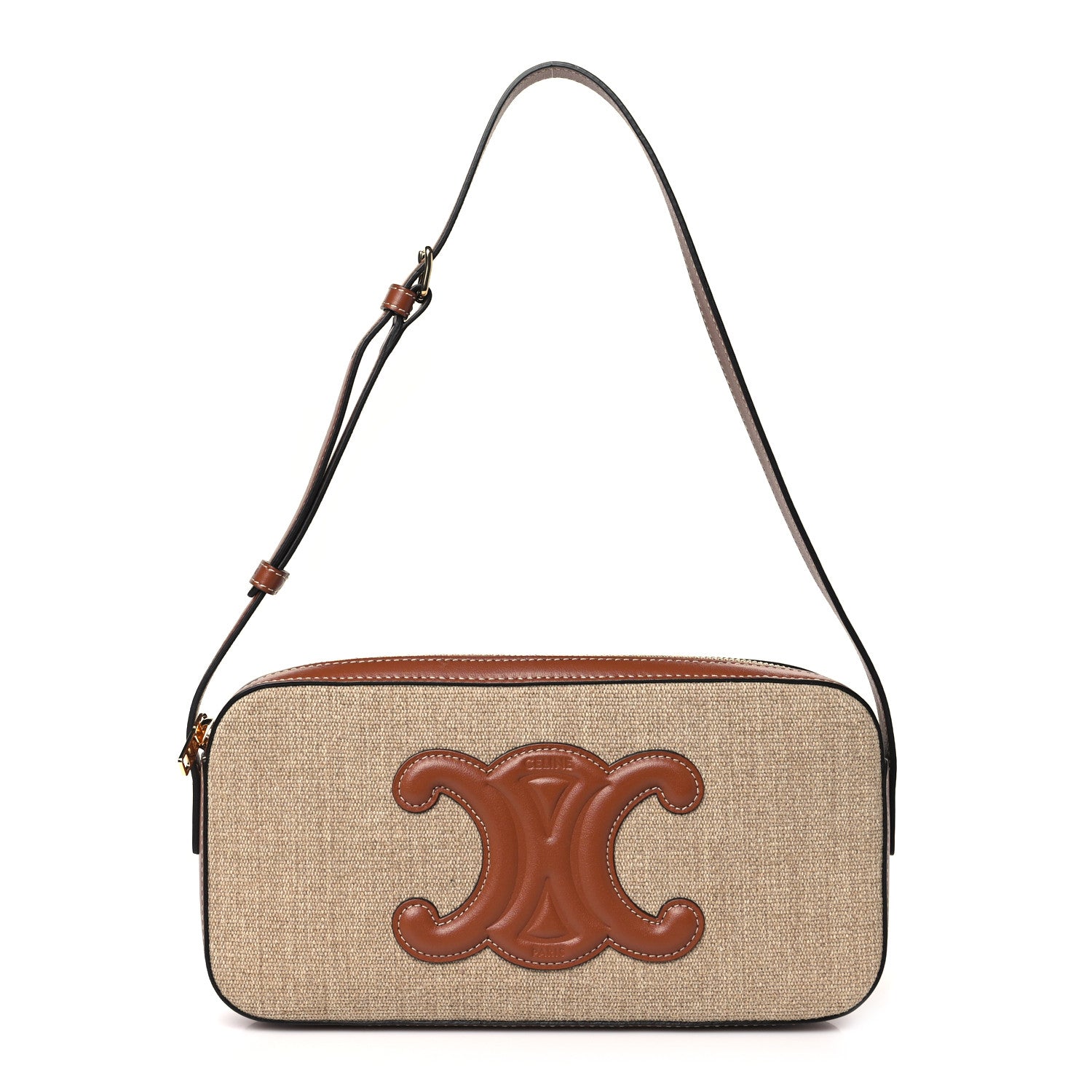 Celine Canvas Calfskin Cuir Triomphe Camera Shoulder Bag Tan