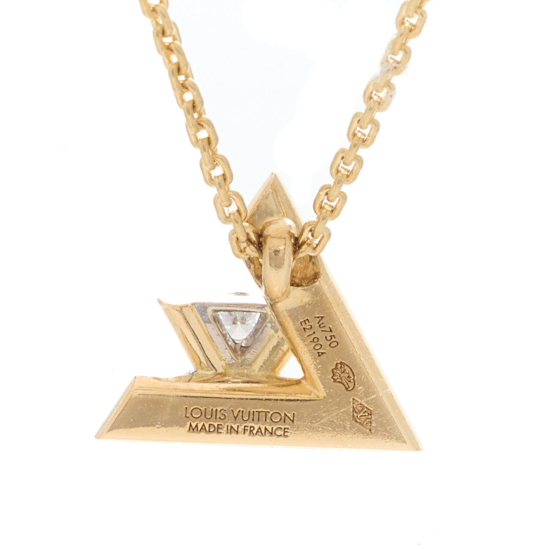 18K Yellow Gold Diamond Small LV Volt One Pendant Necklace