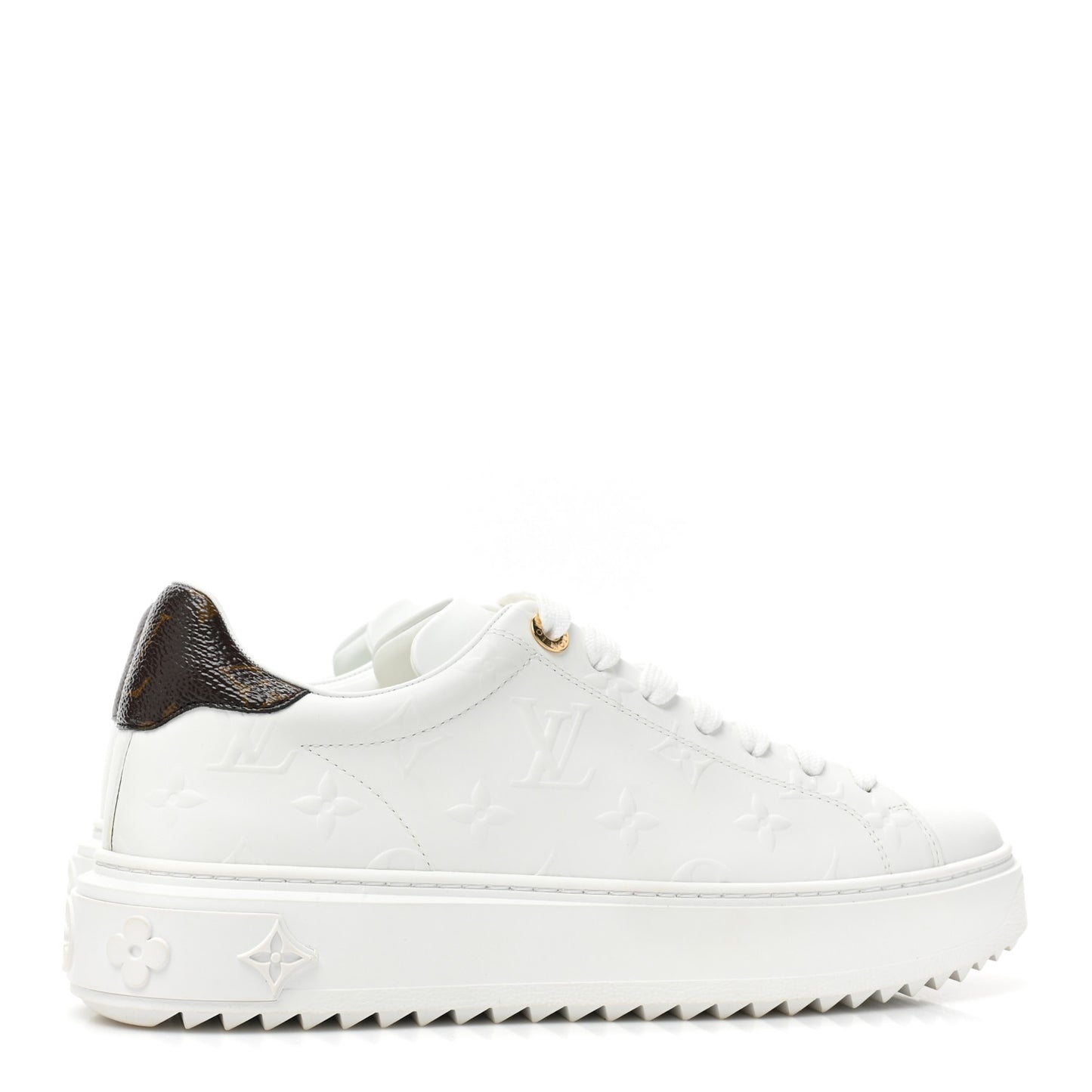 Lambskin Embossed Monogram Time Out Sneakers 38.5 White
