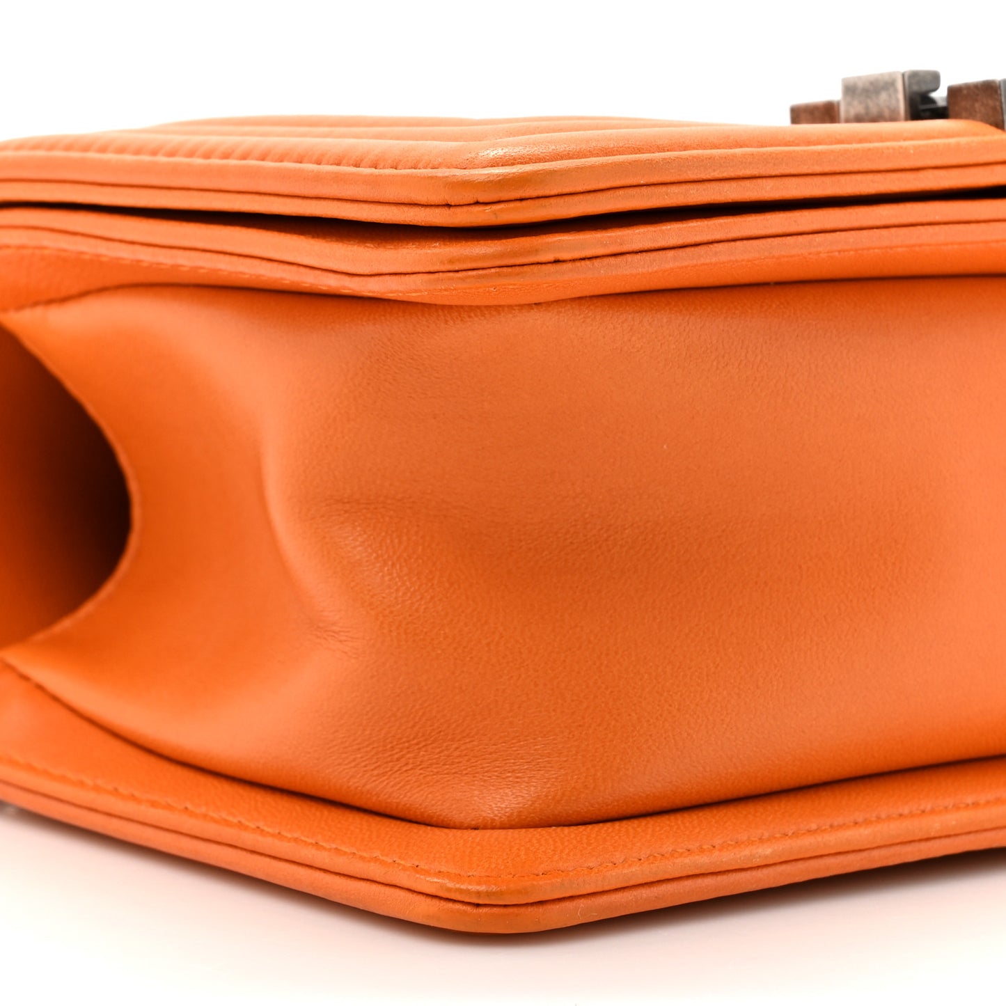 Lambskin Quilted Small Boy Flap Orange