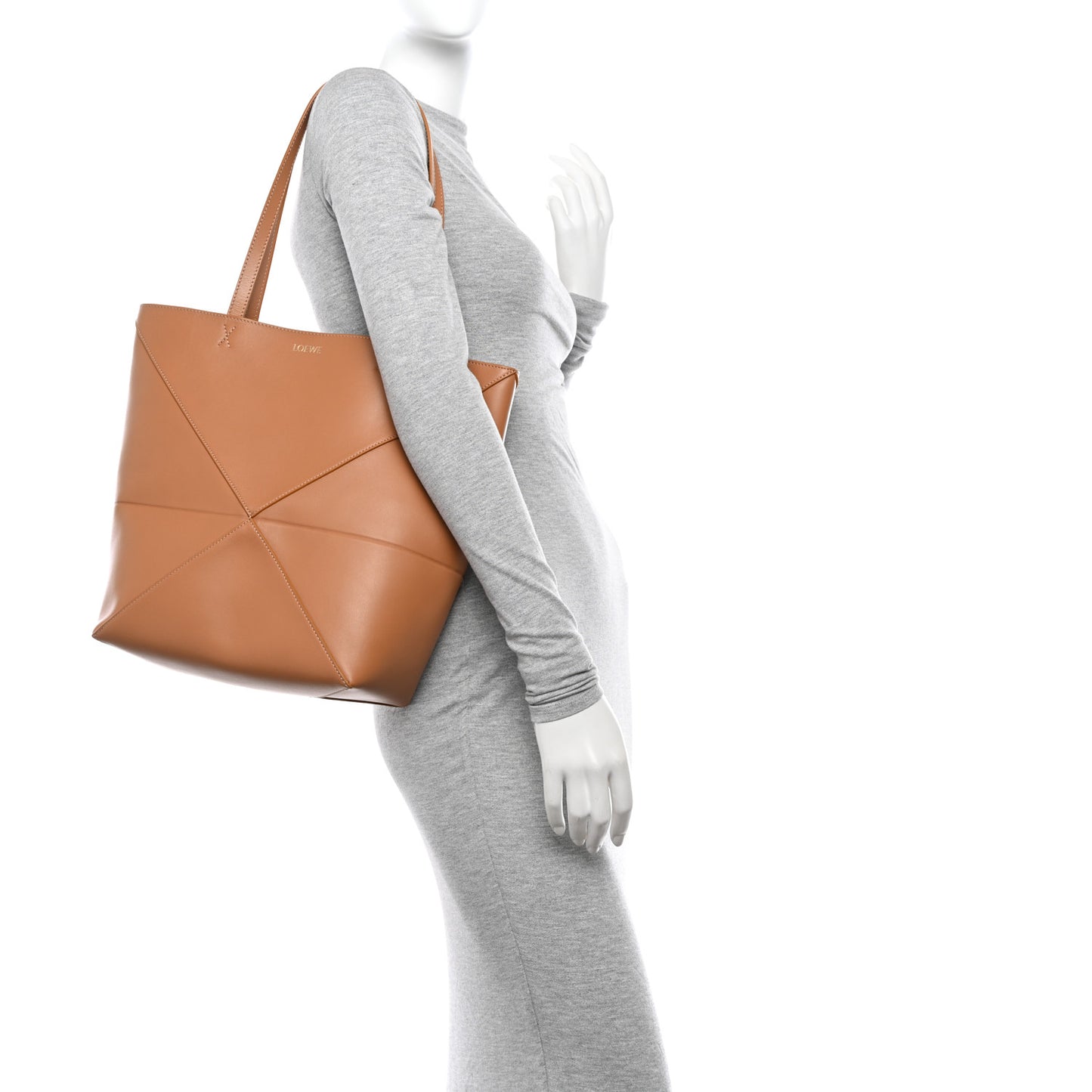Shiny Calfskin Medium Puzzle Fold Tote Warm Desert