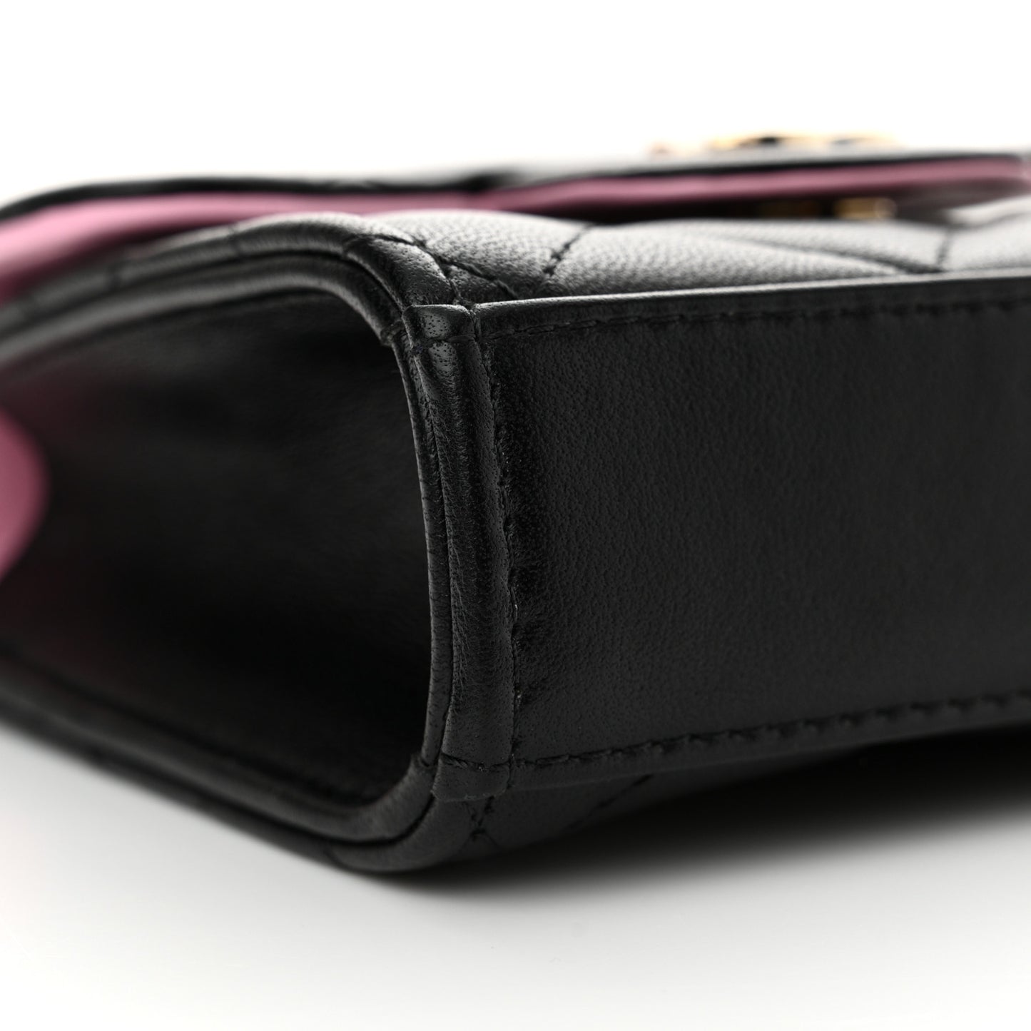 Lambskin Quilted Bi-Color Top Handle Clutch With Chain Black Pink