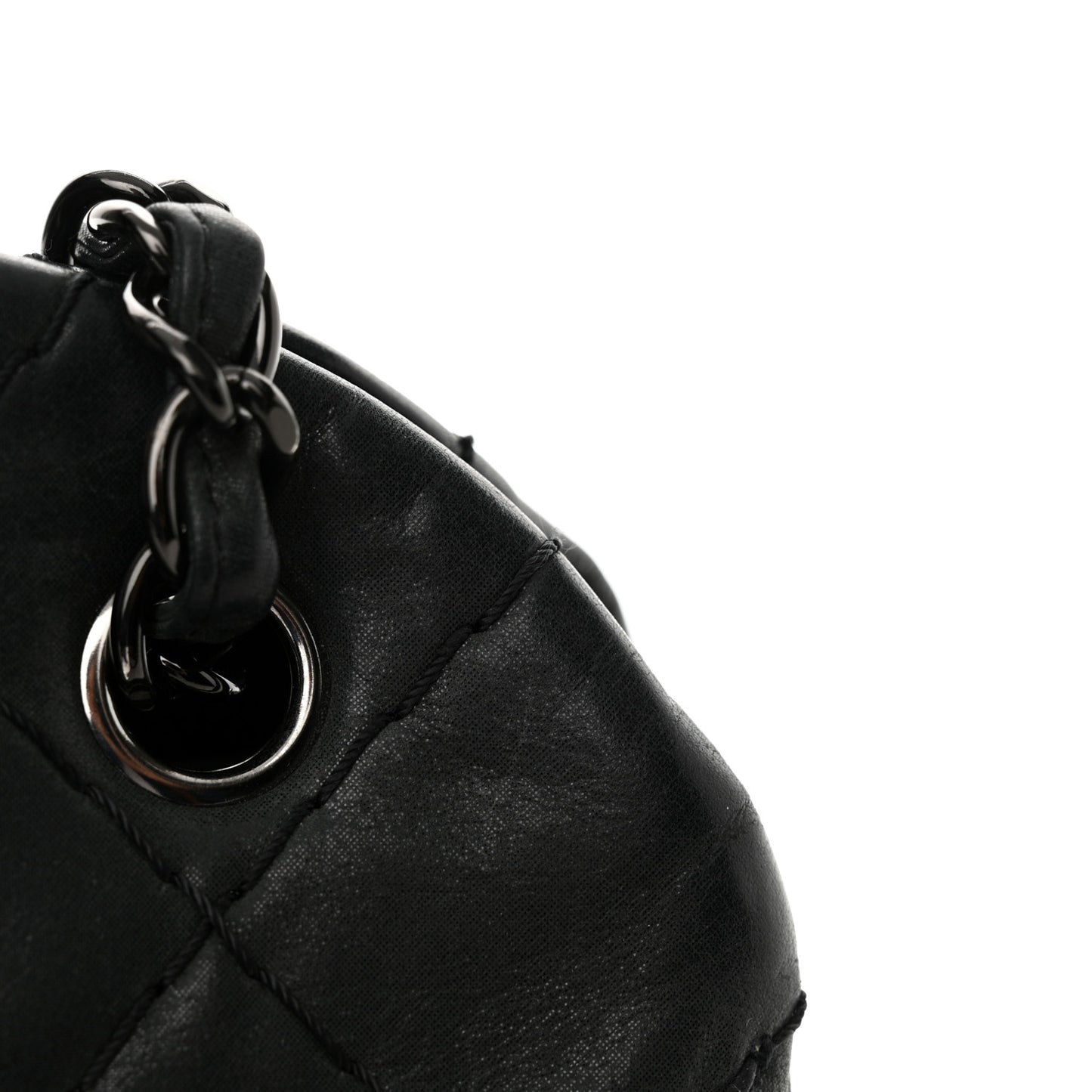 Iridescent Calfskin Stitched Just Mademoiselle Bowling Bag Black