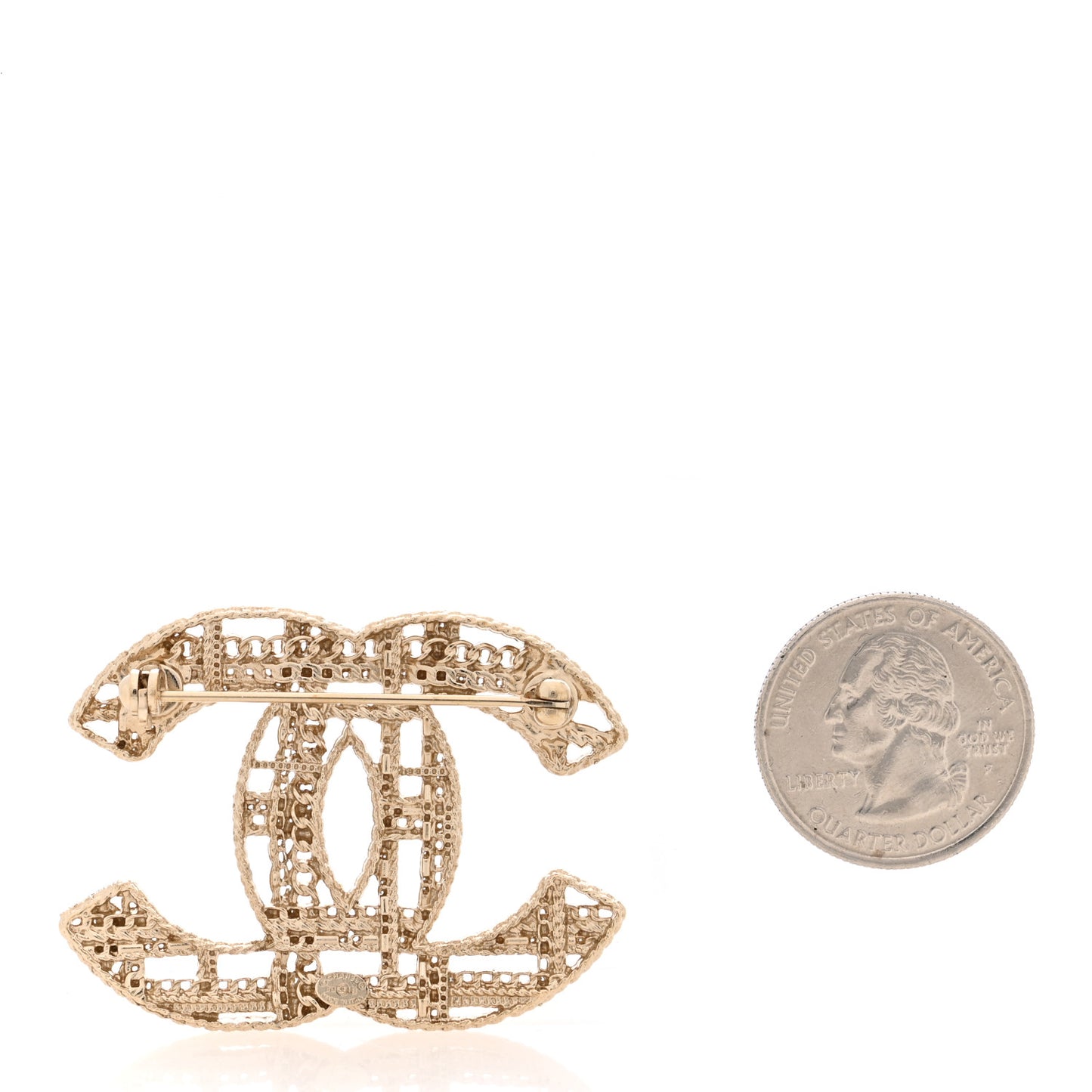 Chain CC Brooch Pin Light Gold