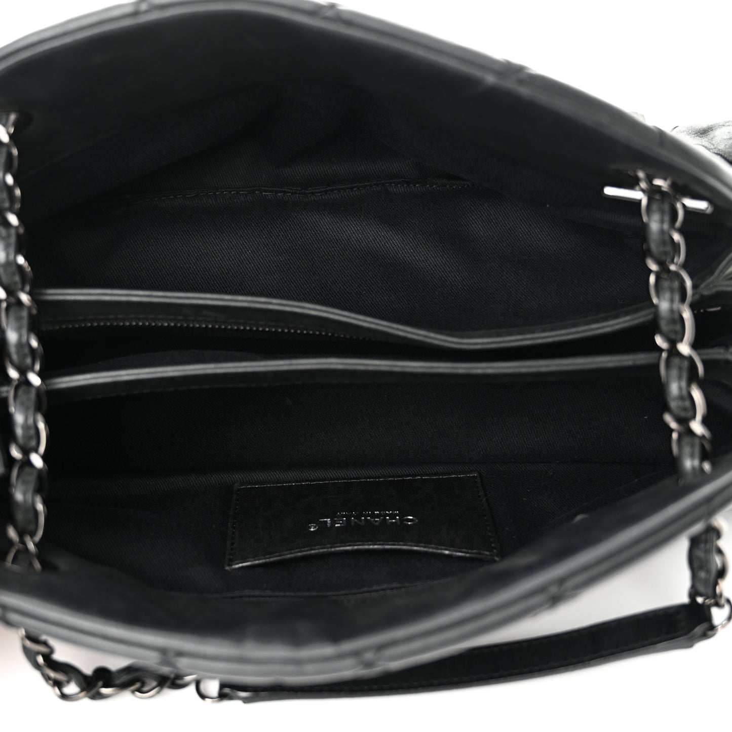 Iridescent Calfskin Stitched Just Mademoiselle Bowling Bag Black