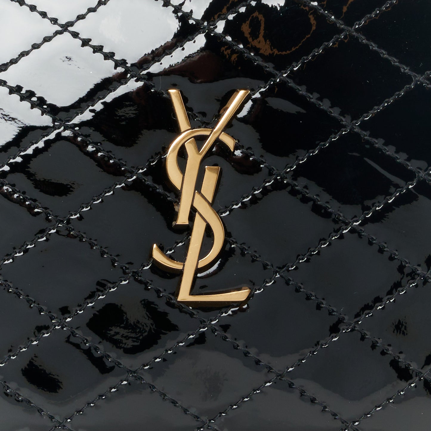Patent Quilted Gaby Zipped Pouch Black