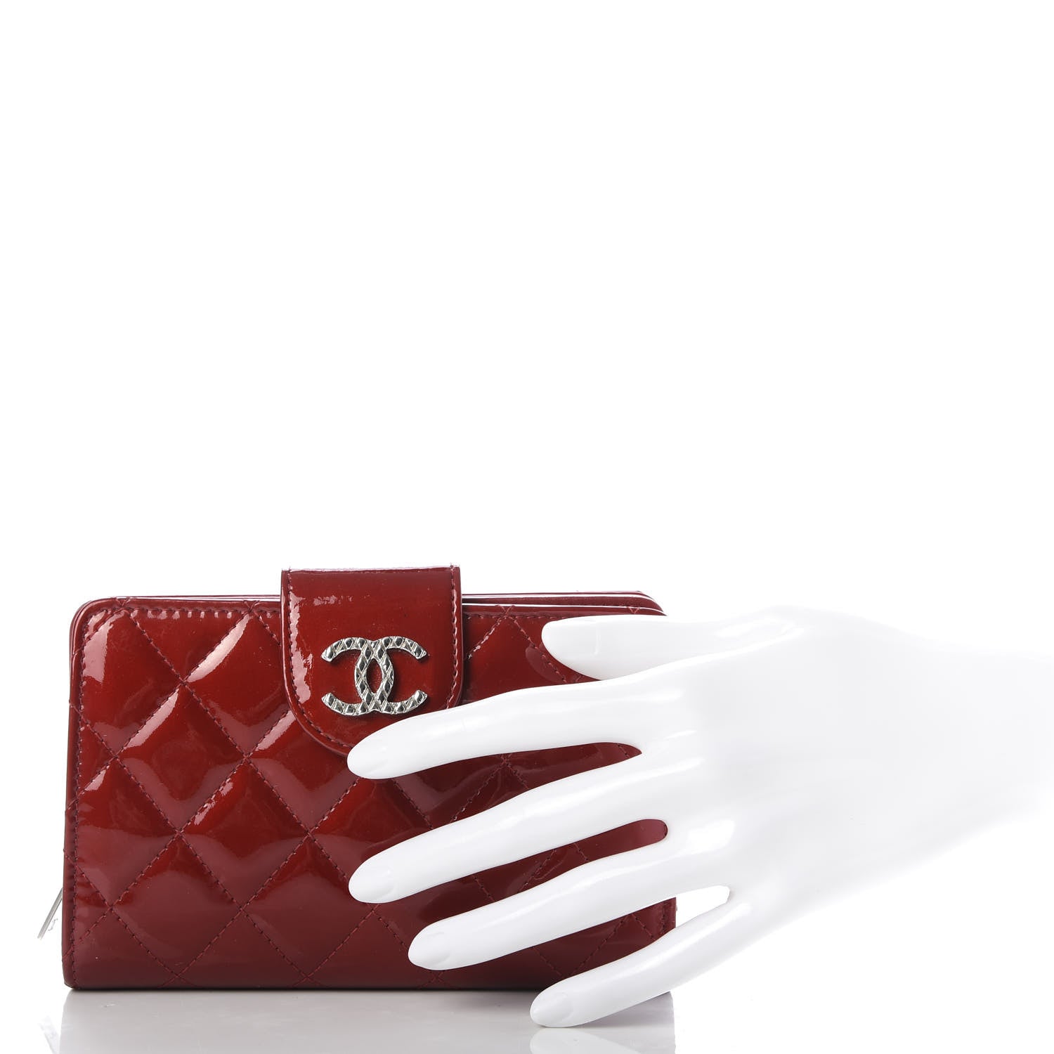 Chanel Patent Quilted Brilliant Zipped Pocket Wallet Dark Red 2 of 9