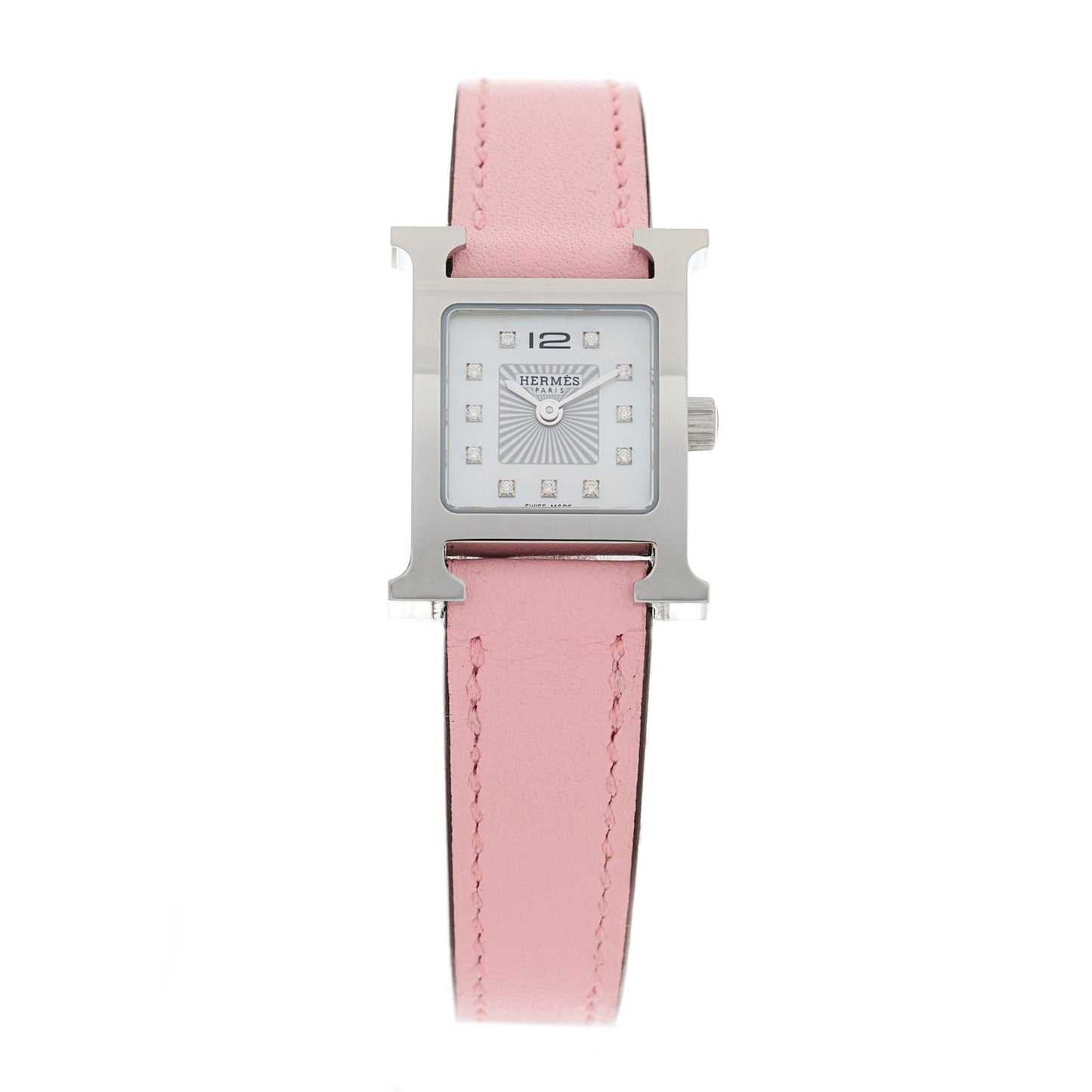 Stainless Steel Swift Diamond Mother of Pearl 17.2mm Heure H Hour Quartz Watch Rose Sakura