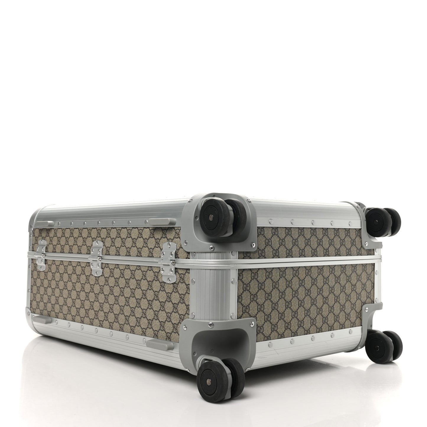 GG Supreme Monogram Aluminium Porter Medium Trolley Suitcase Beige Ebony Silver