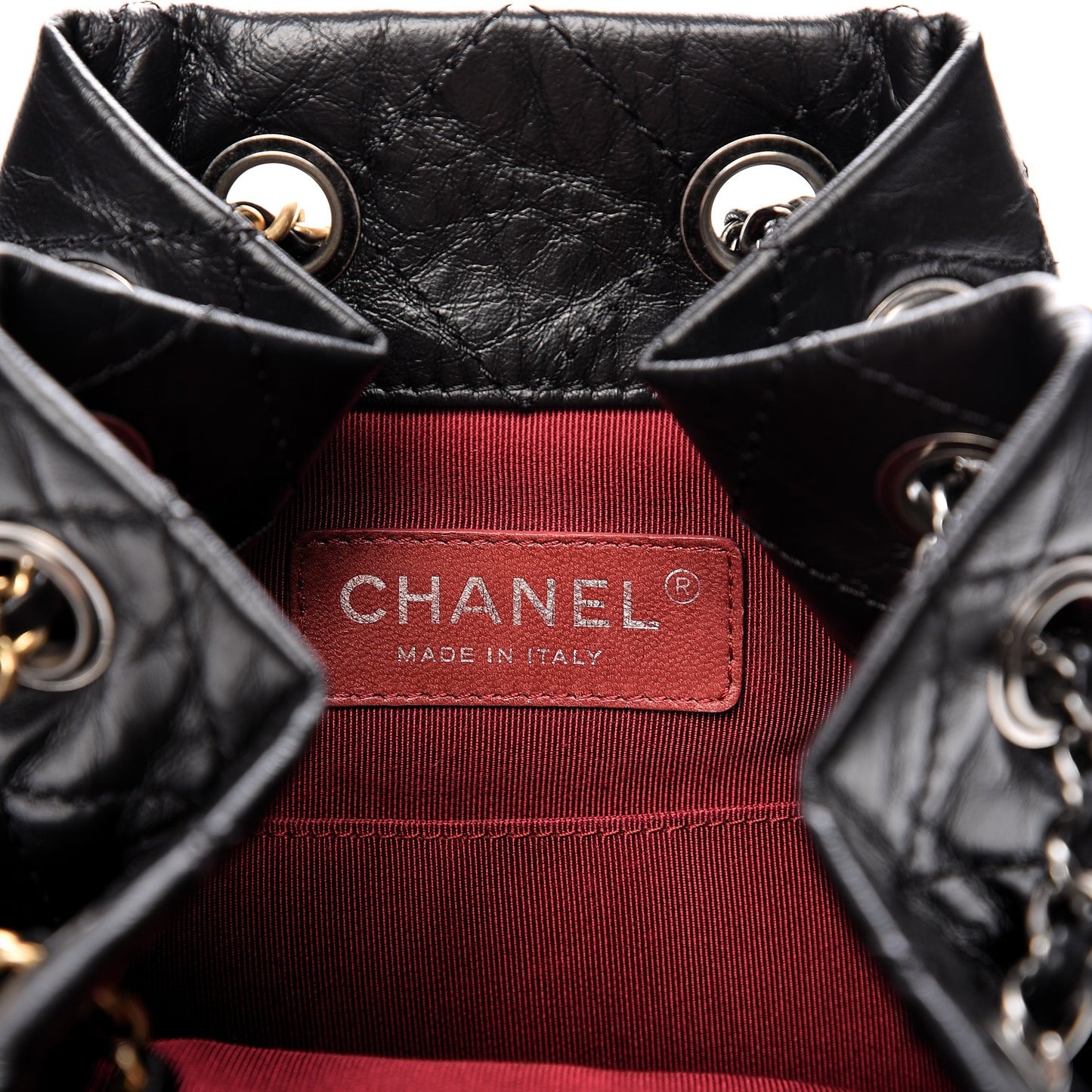 Aged Calfskin Quilted Gabrielle Backpack Black