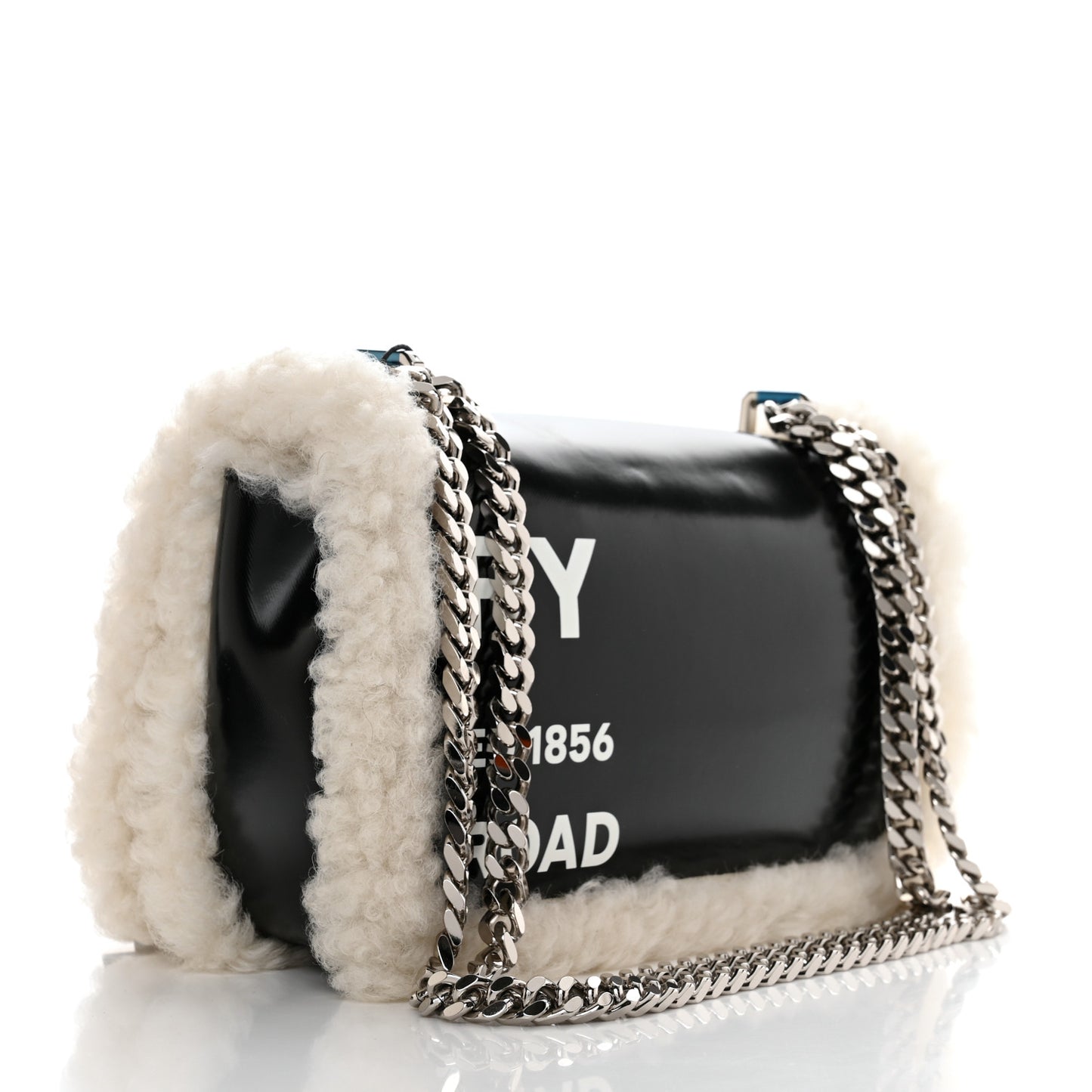 Coated Canvas Shearling Horseferry Print Small Lola Bag Black