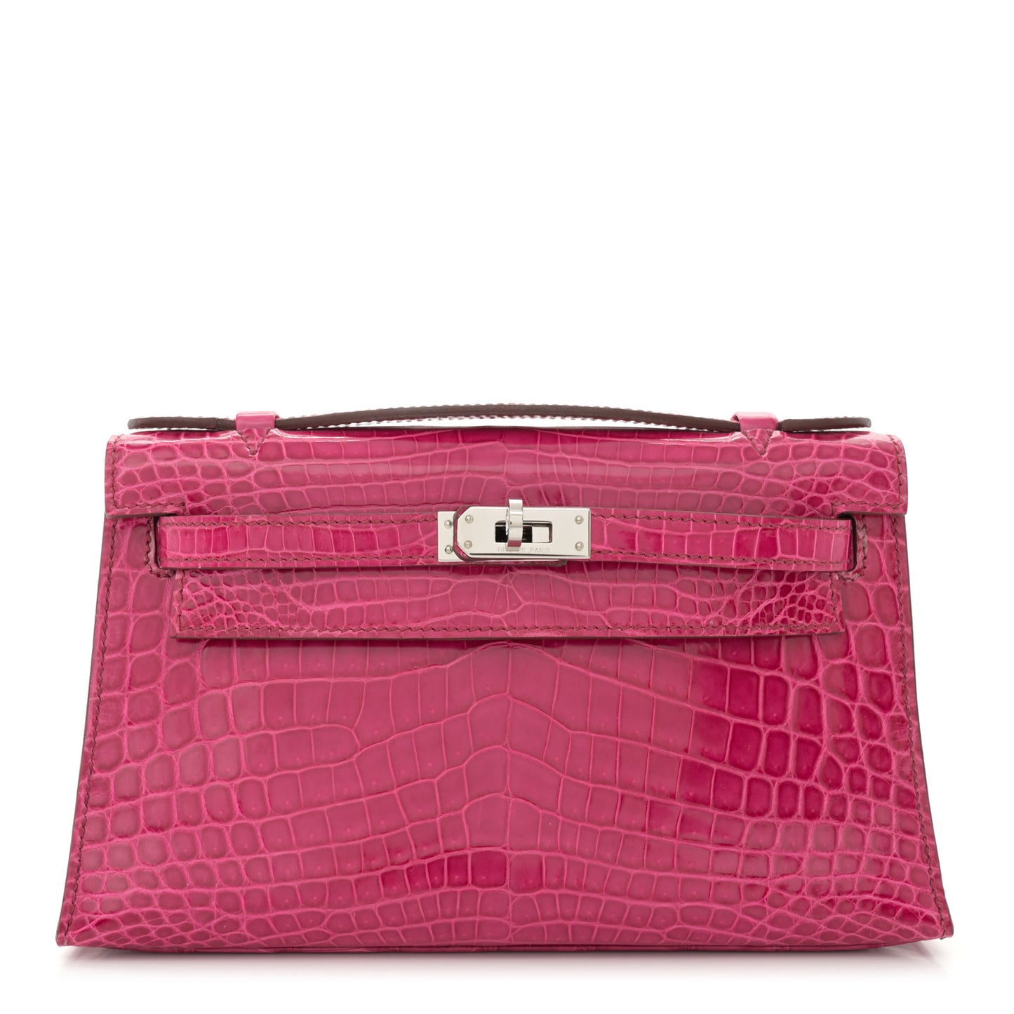 Shiny Niloticus Crocodile Kelly Pochette Fuchsia