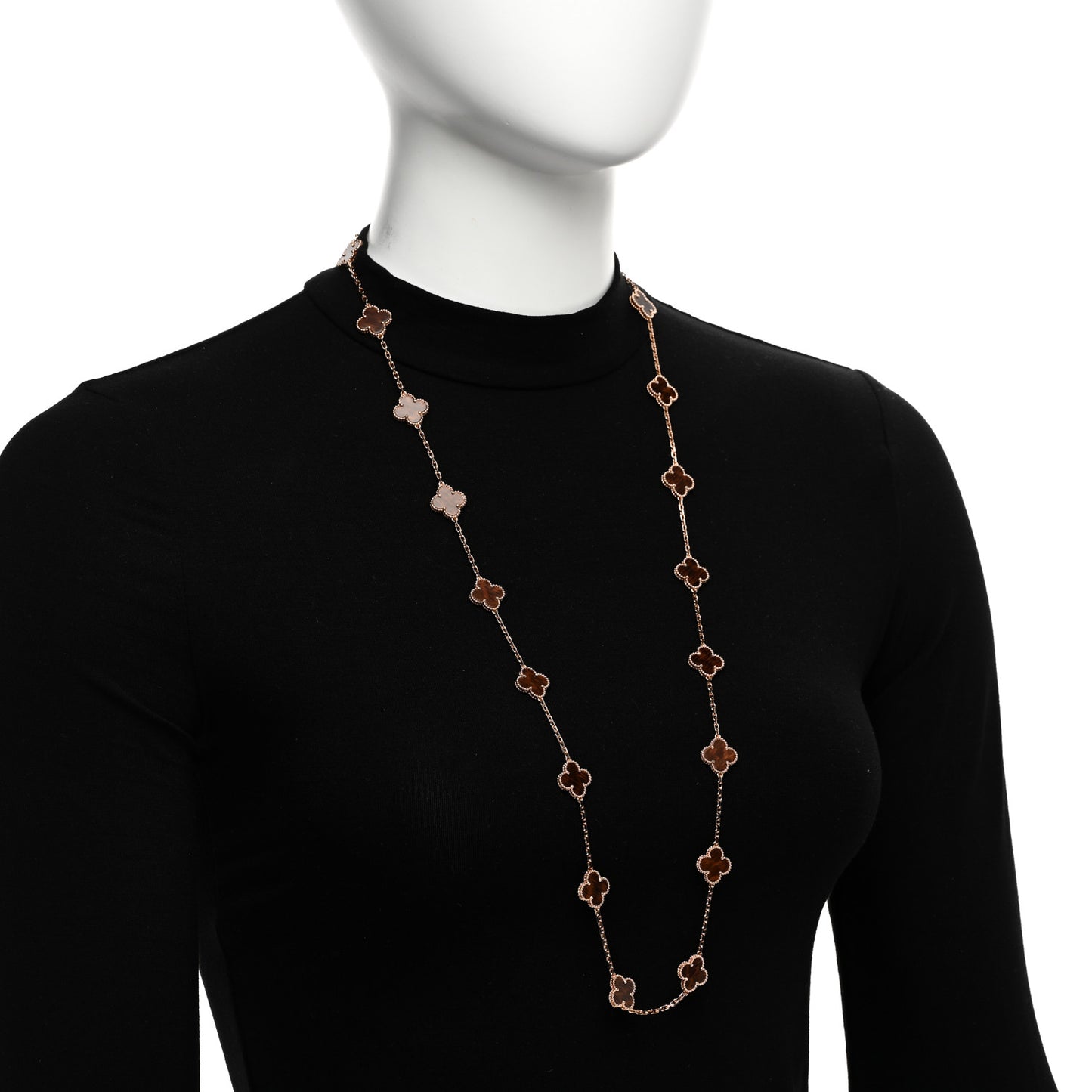 18K Rose Gold Letterwood 20 Motifs Vintage Alhambra Necklace